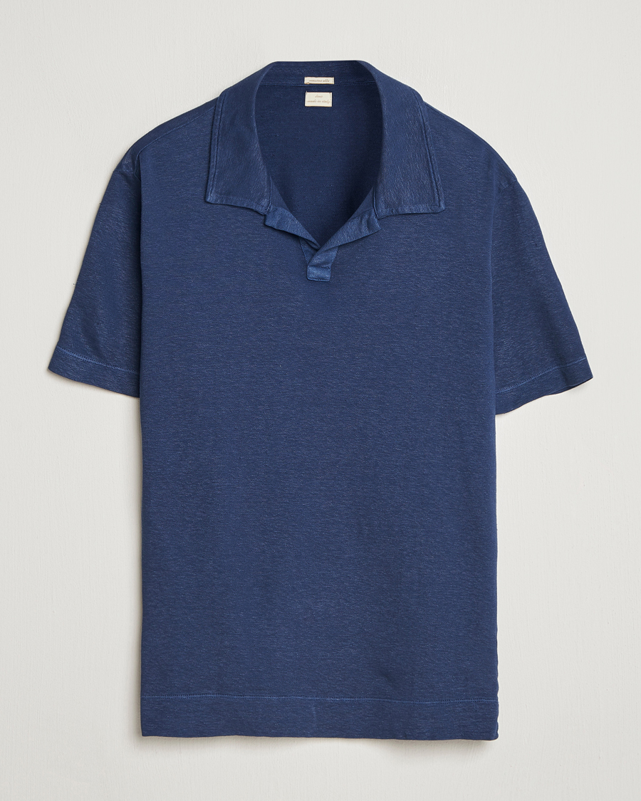 Men | Polo Shirts | Massimo Alba | Aruba Cotton/Linen Polo Midnight Blue