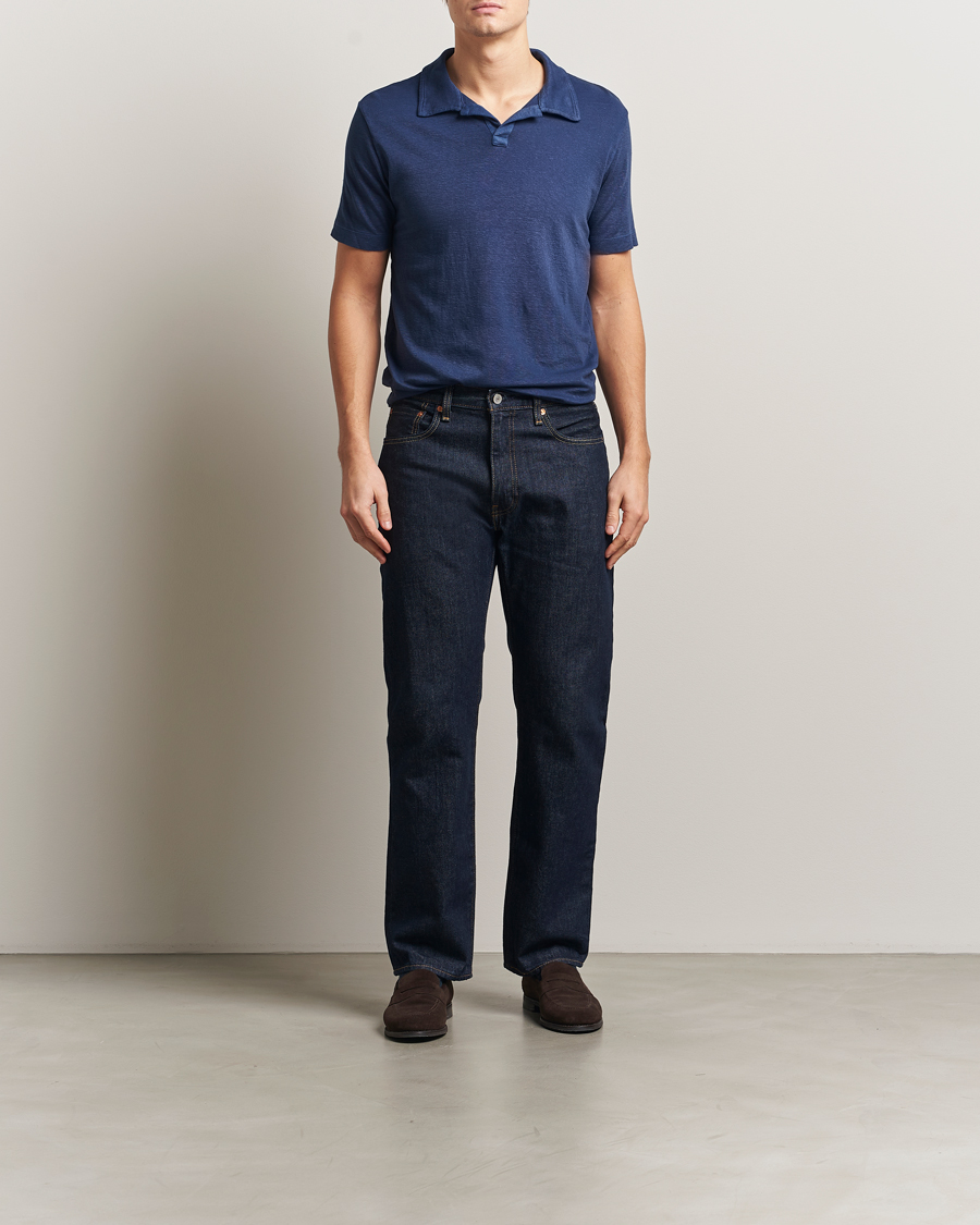 Men | Polo Shirts | Massimo Alba | Aruba Cotton/Linen Polo Midnight Blue