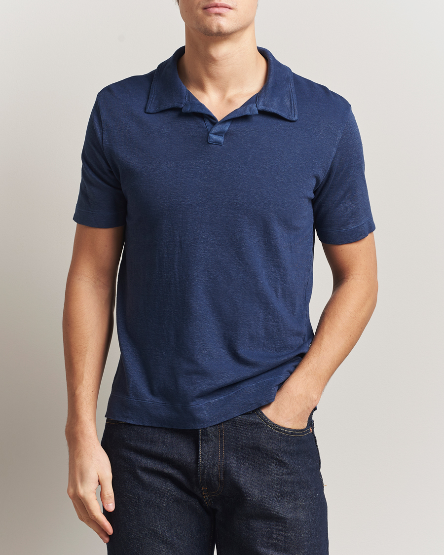 Men | Polo Shirts | Massimo Alba | Aruba Cotton/Linen Polo Midnight Blue