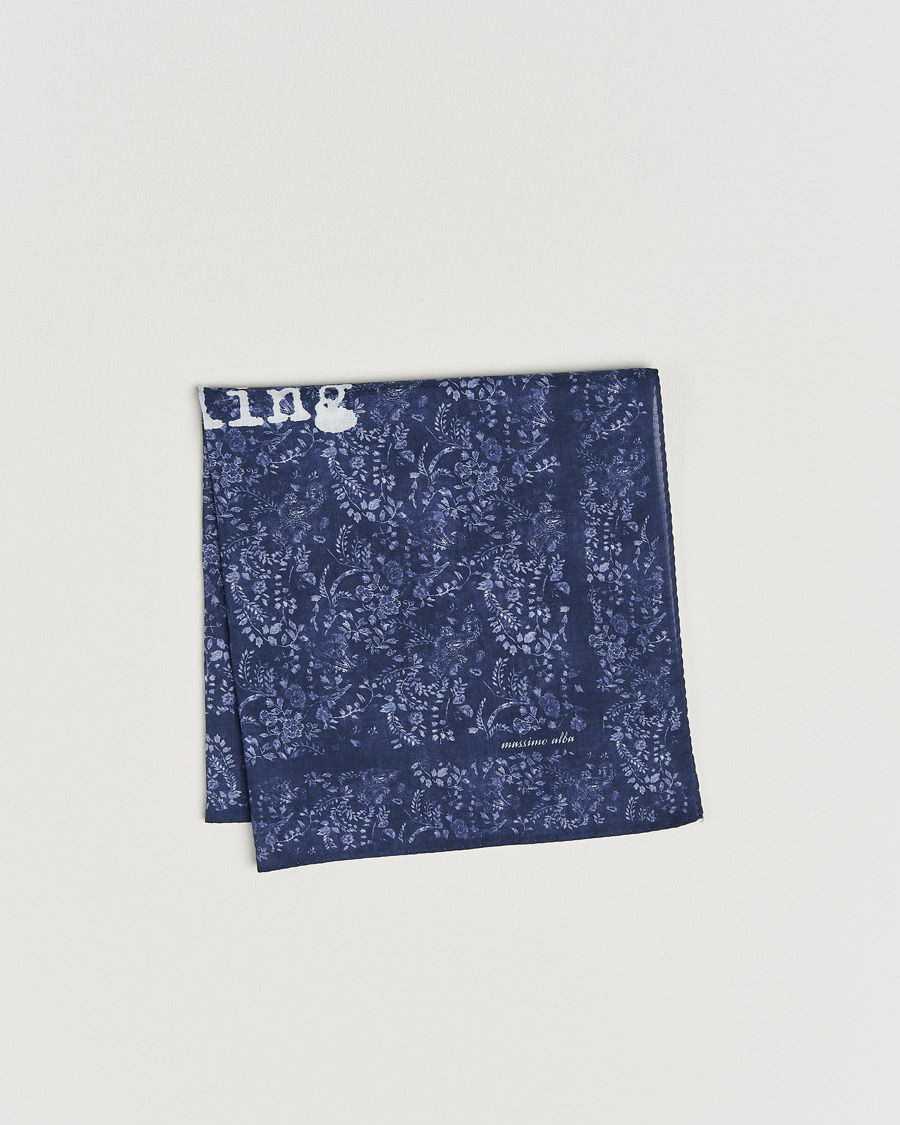 Men | Pocket Squares | Massimo Alba | Printed Cotton Voile Hankerchief Midnight Blue