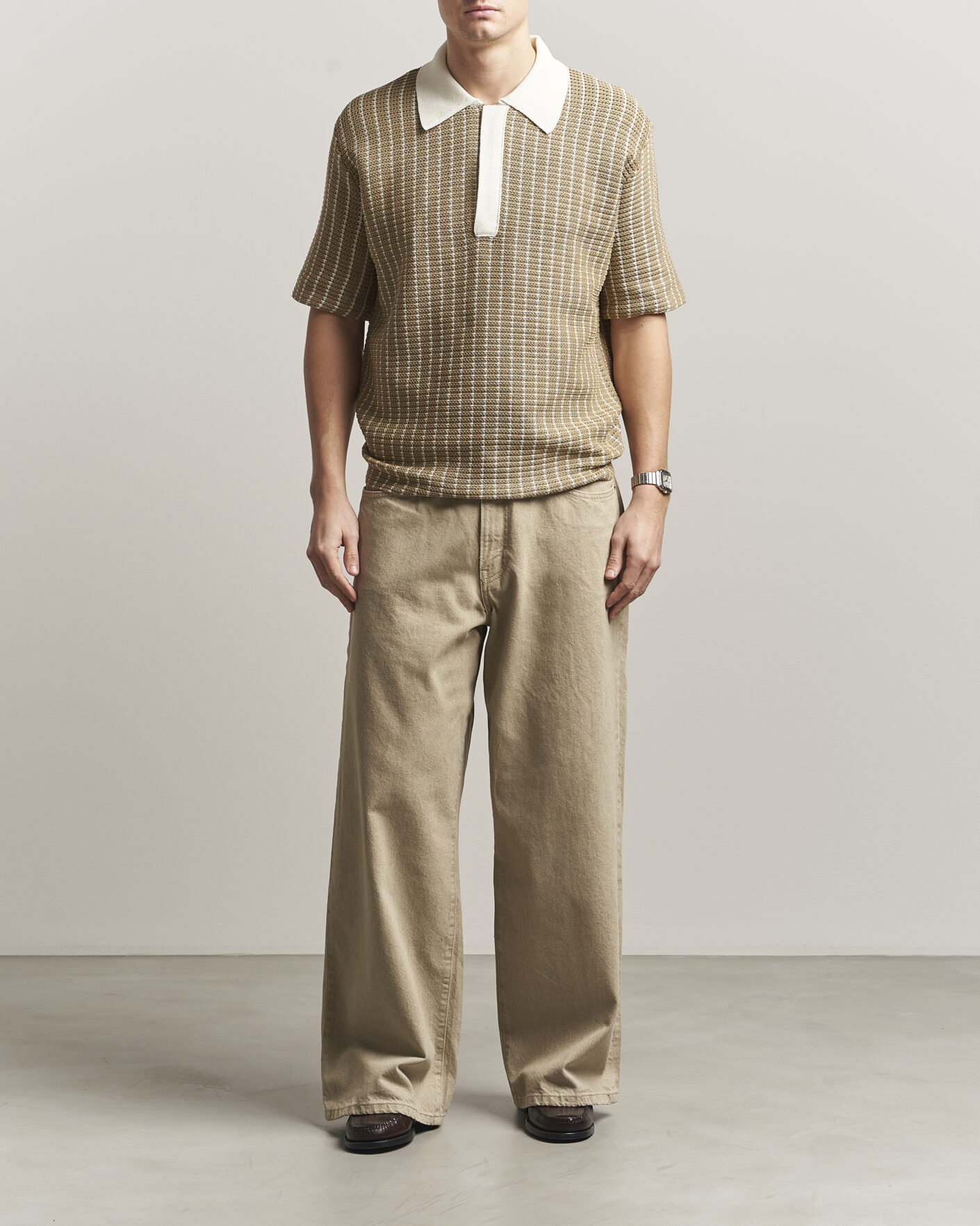 Men | Polo Shirts | Jil Sander | Net Stitch Knitted Polo Tobacco