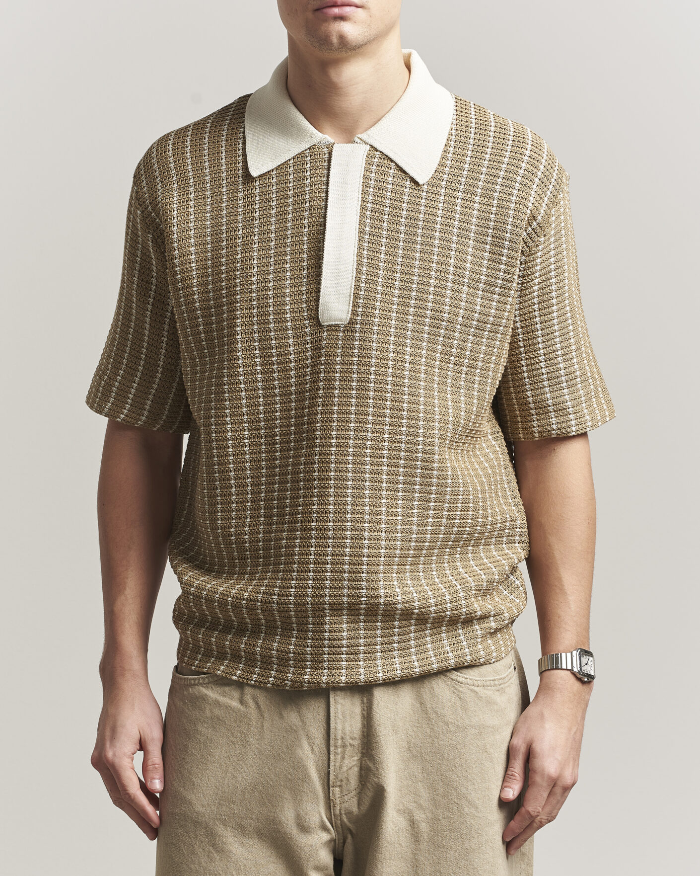 Men | Polo Shirts | Jil Sander | Net Stitch Knitted Polo Tobacco