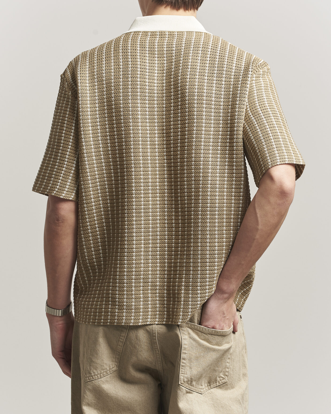 Men | Polo Shirts | Jil Sander | Net Stitch Knitted Polo Tobacco