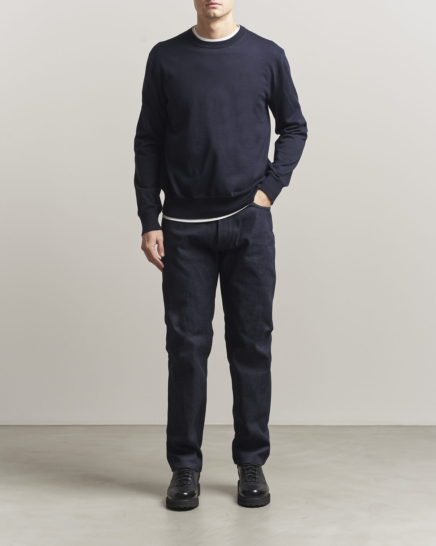 Men | Sweaters & Knitwear | Jil Sander | Fine Cotton Contrast Pullover Navy