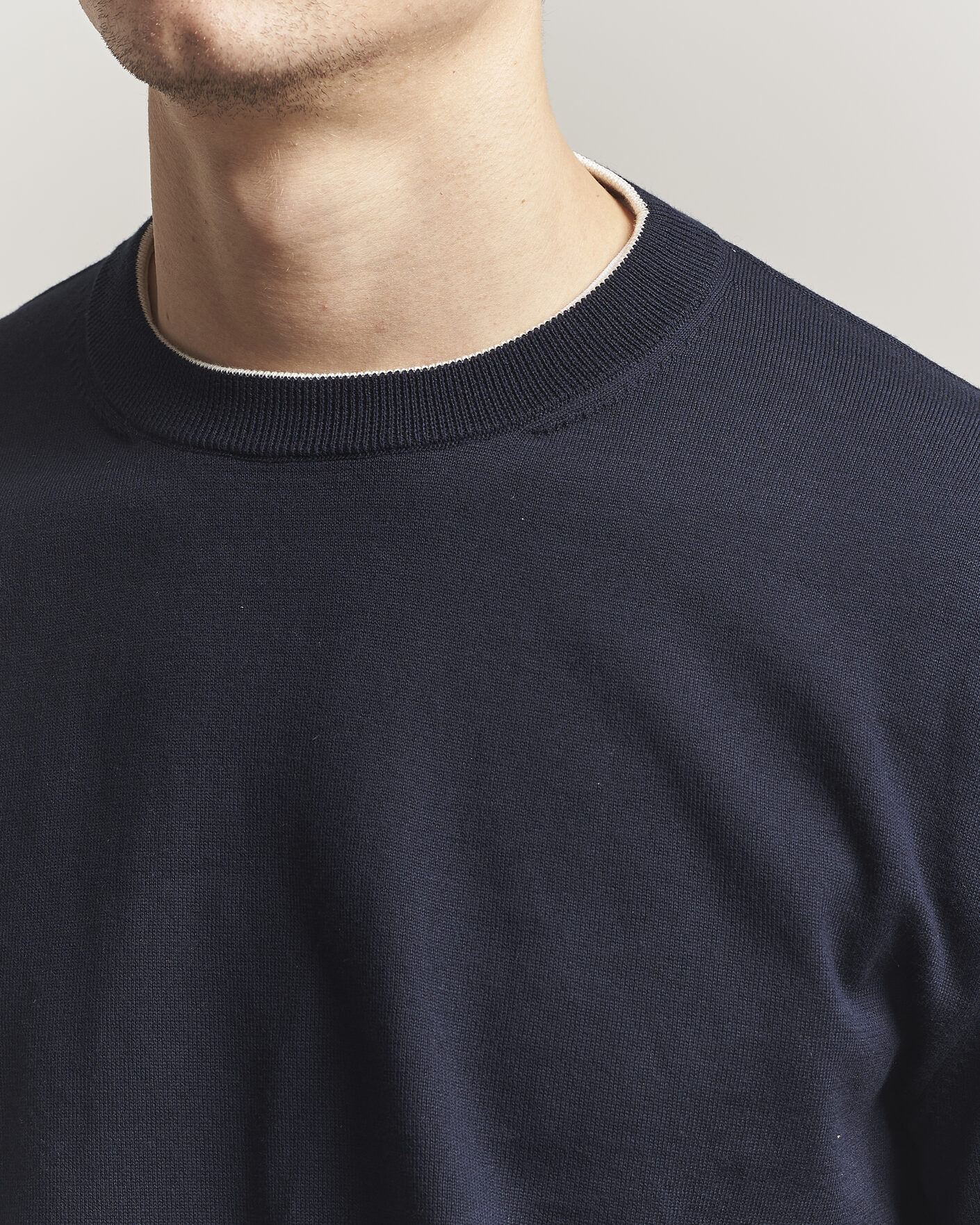Men | Sweaters & Knitwear | Jil Sander | Fine Cotton Contrast Pullover Navy