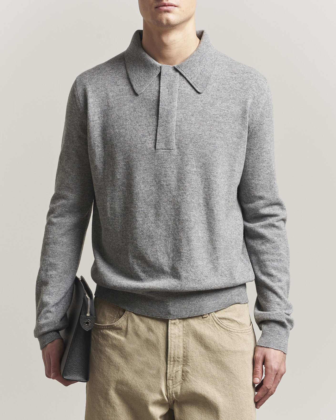 Men | Sweaters & Knitwear | Jil Sander | Long Sleeve Knitted Wool Polo Grey Melange