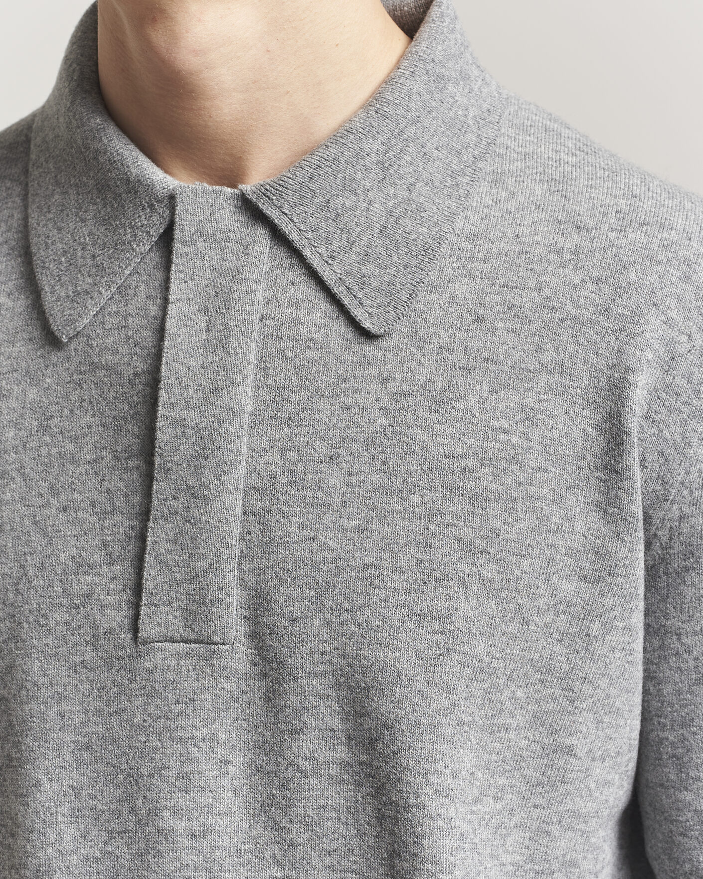Men | Sweaters & Knitwear | Jil Sander | Long Sleeve Knitted Wool Polo Grey Melange
