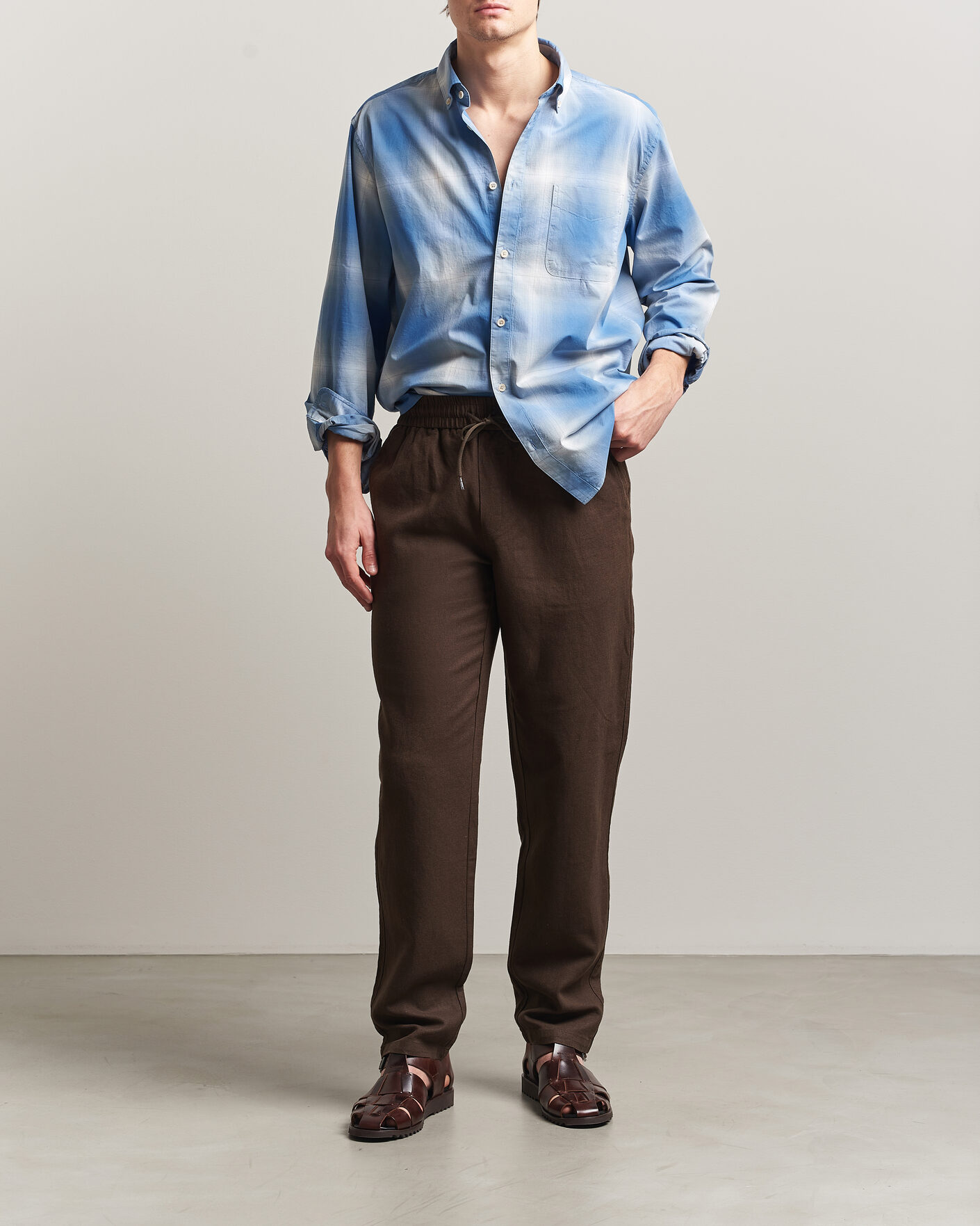 Men | Trousers | LES DEUX | Patrick Heavy Linen/Cotton Pants Brown