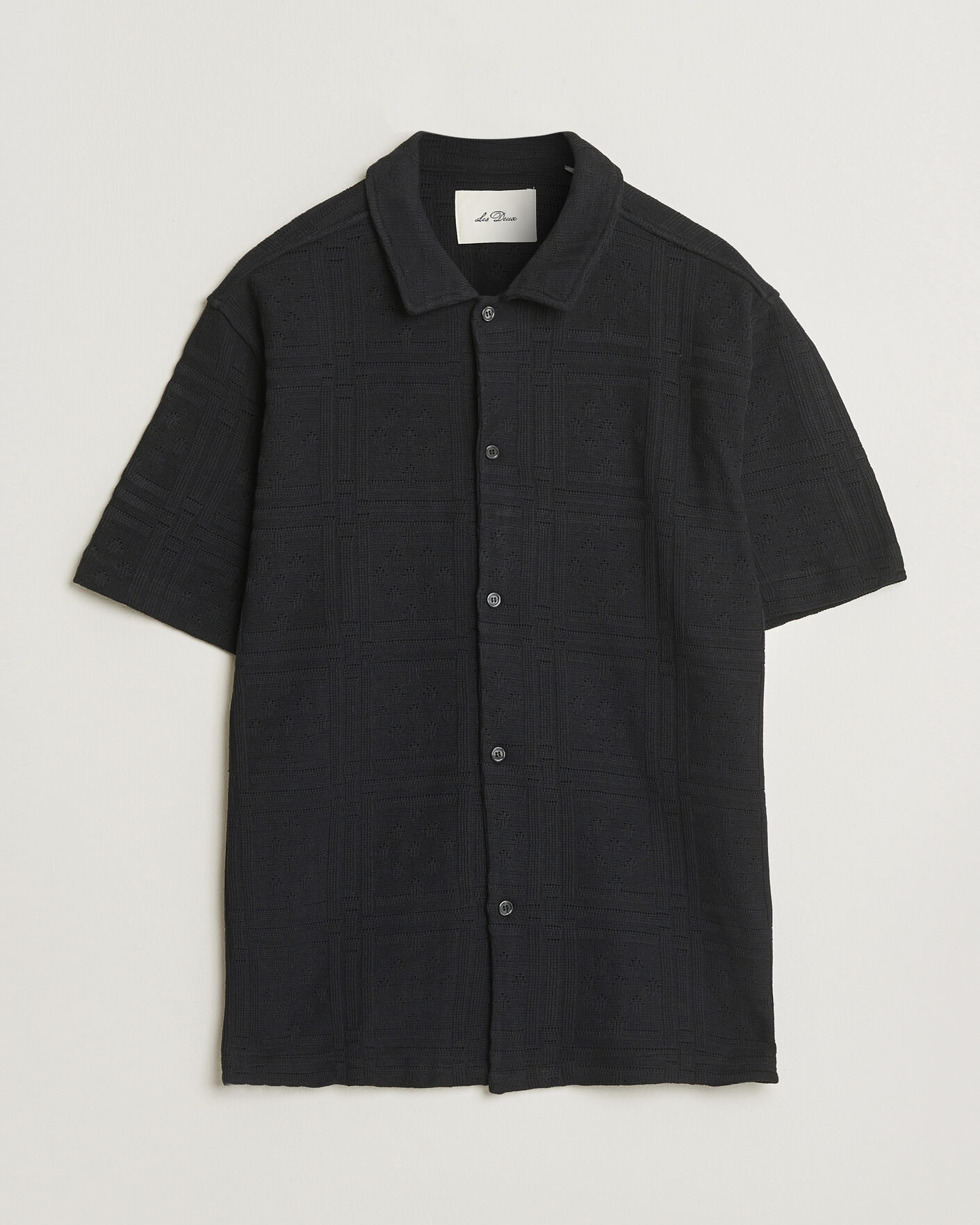Men | Shirts | LES DEUX | Hector Pointelle Short Sleeve Shirt Black