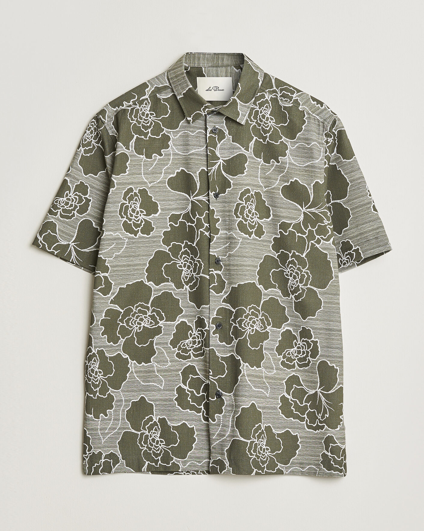 Men | Shirts | LES DEUX | Charlie Poppy AOP Short Sleeve Shirt Olive Night