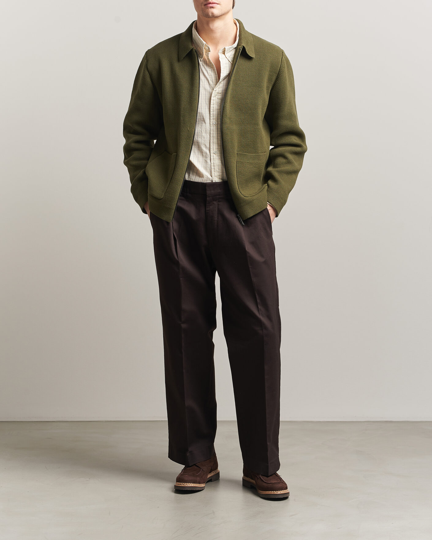 Men | Sweaters & Knitwear | LES DEUX | Fisher Cotton Milano Zip Olive Night