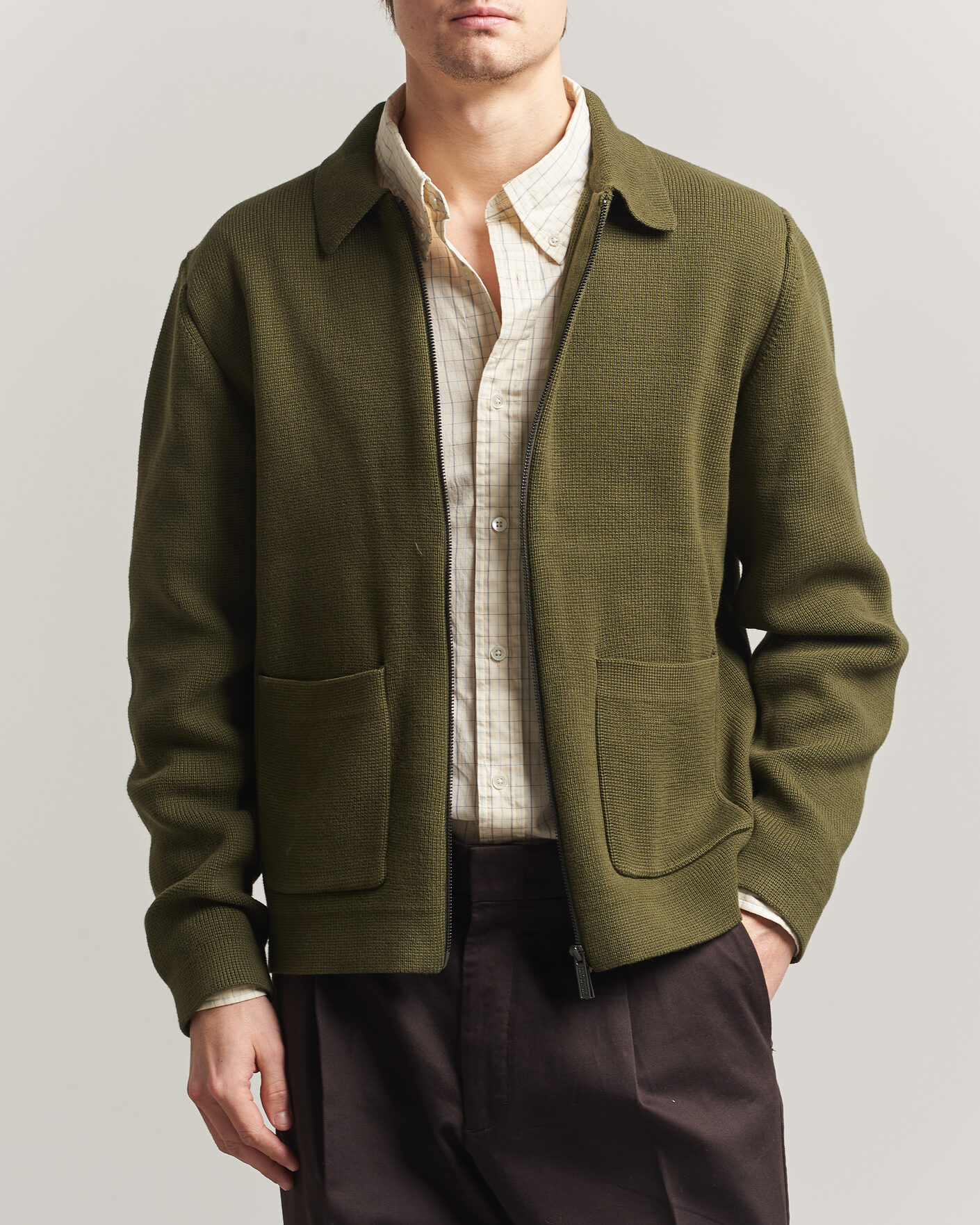 Men | Sweaters & Knitwear | LES DEUX | Fisher Cotton Milano Zip Olive Night