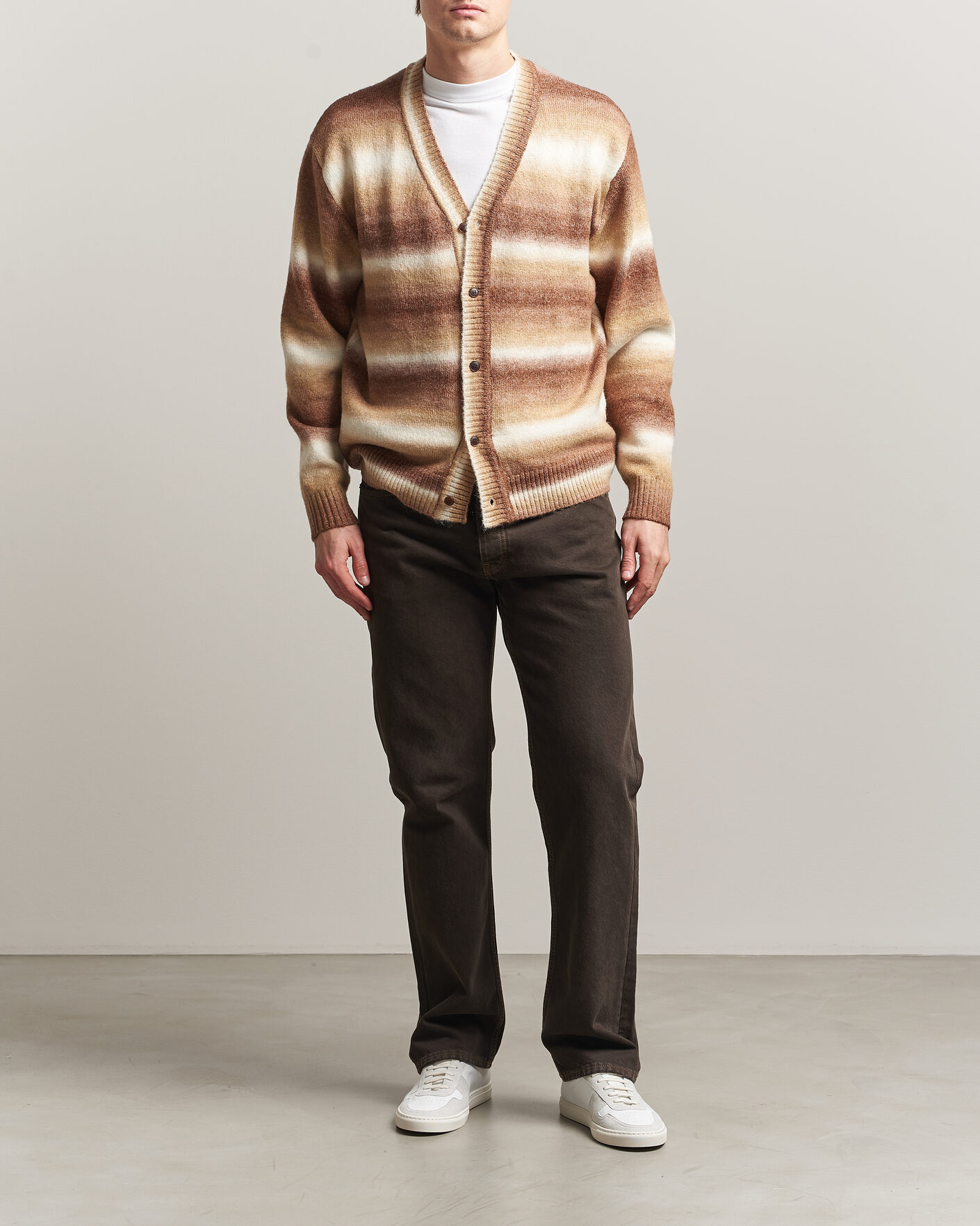 Men | Sweaters & Knitwear | LES DEUX | Boston Gradient Knitted Cardigan Teak Brown