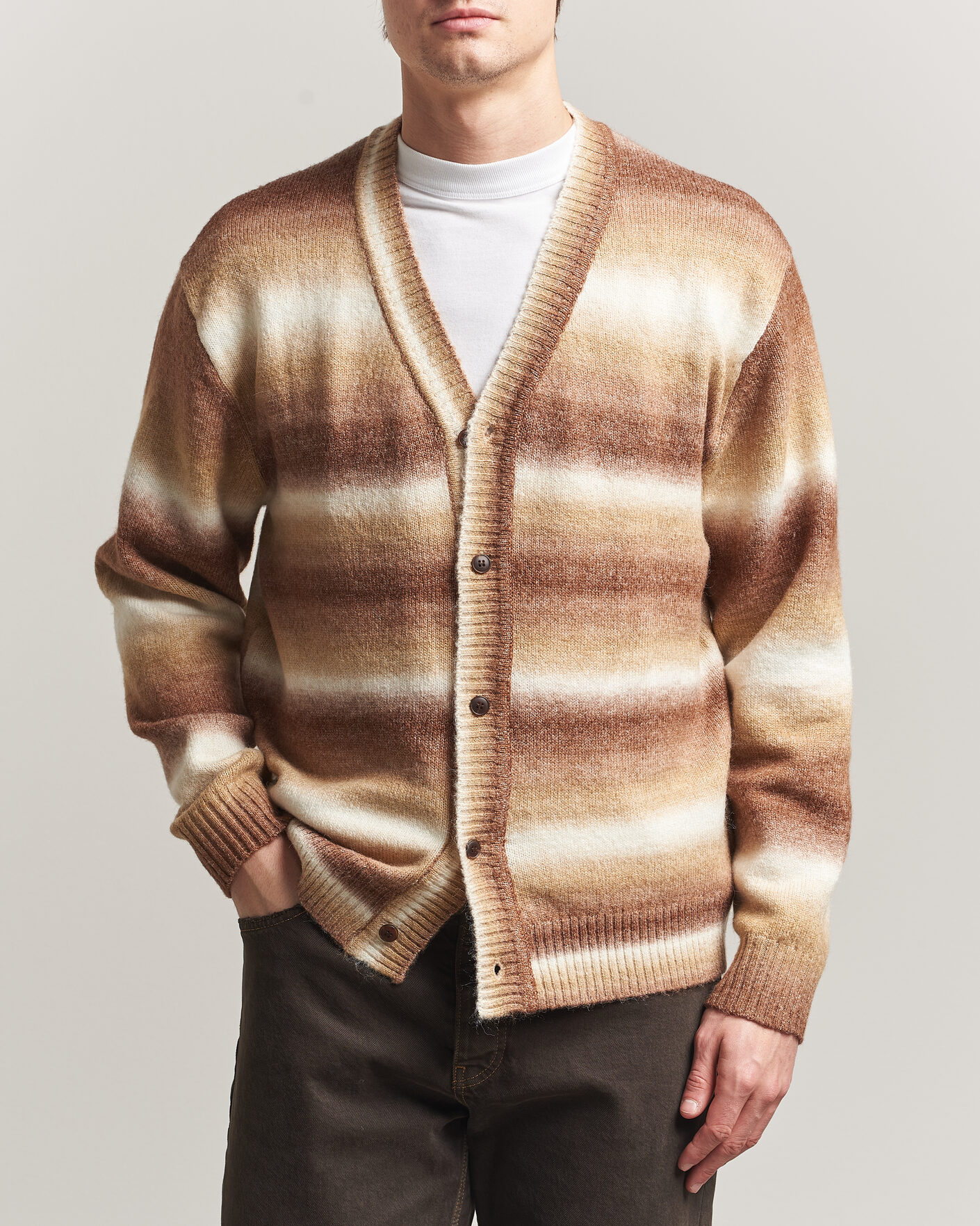 Men | Sweaters & Knitwear | LES DEUX | Boston Gradient Knitted Cardigan Teak Brown