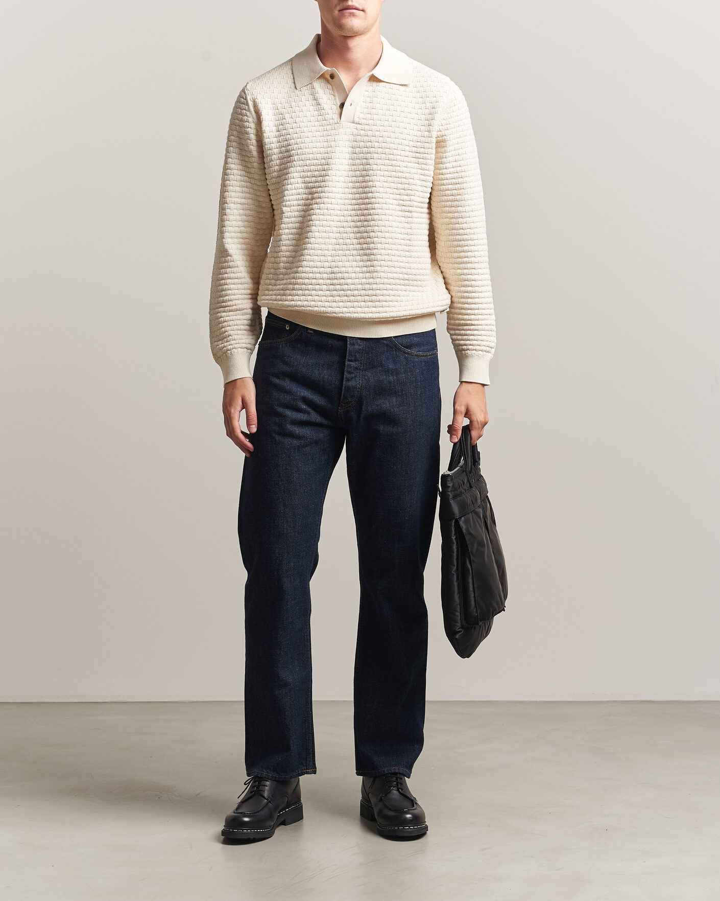 Men | Sweaters & Knitwear | LES DEUX | Billy Weave Knitted Polo Light Ivory