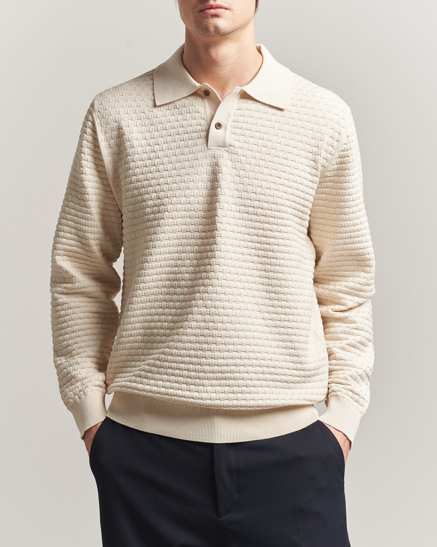 Men | Sweaters & Knitwear | LES DEUX | Billy Weave Knitted Polo Light Ivory
