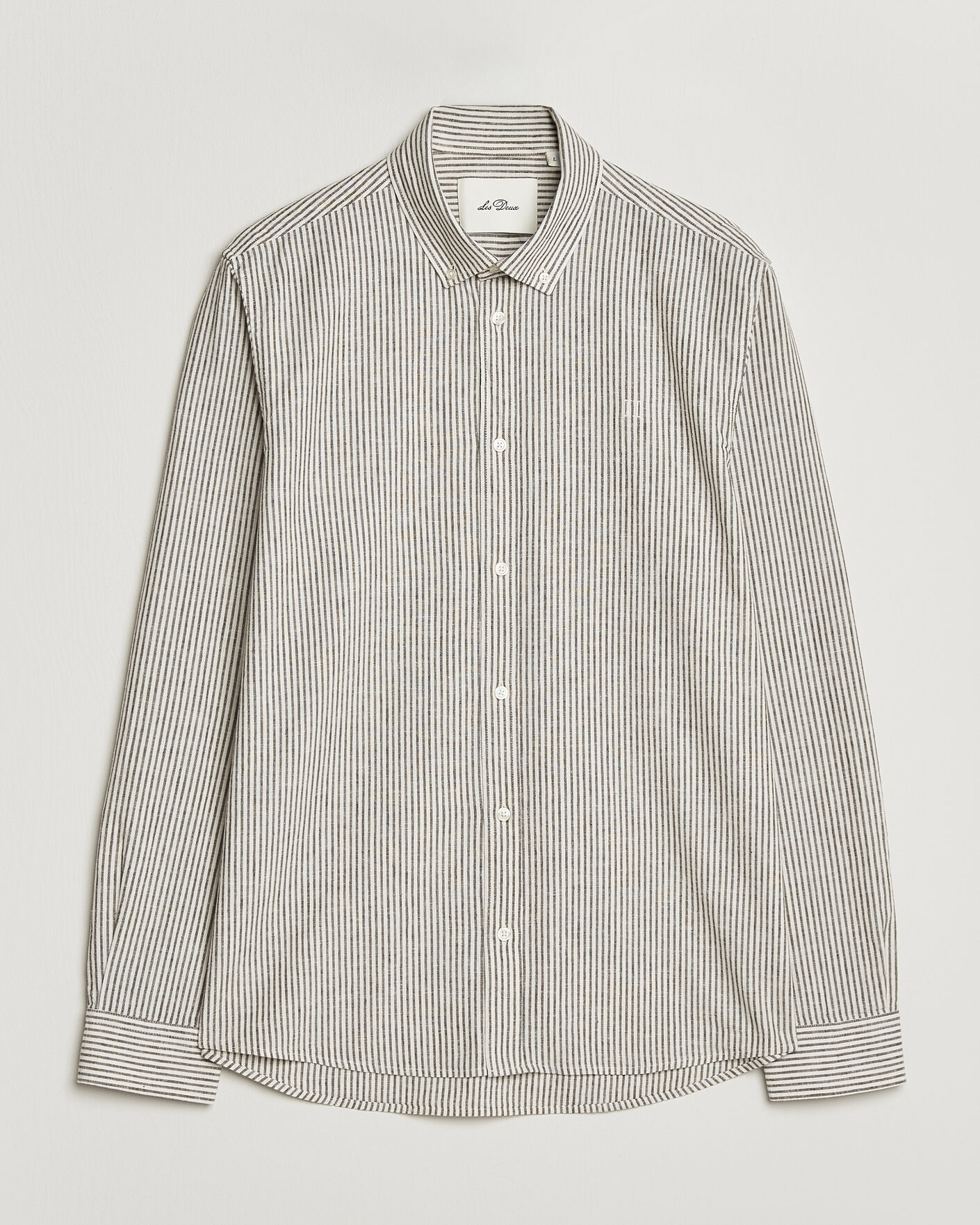 Men | Shirts | LES DEUX | Konrad Striped Cotton/Linen Shirt Teak Brown
