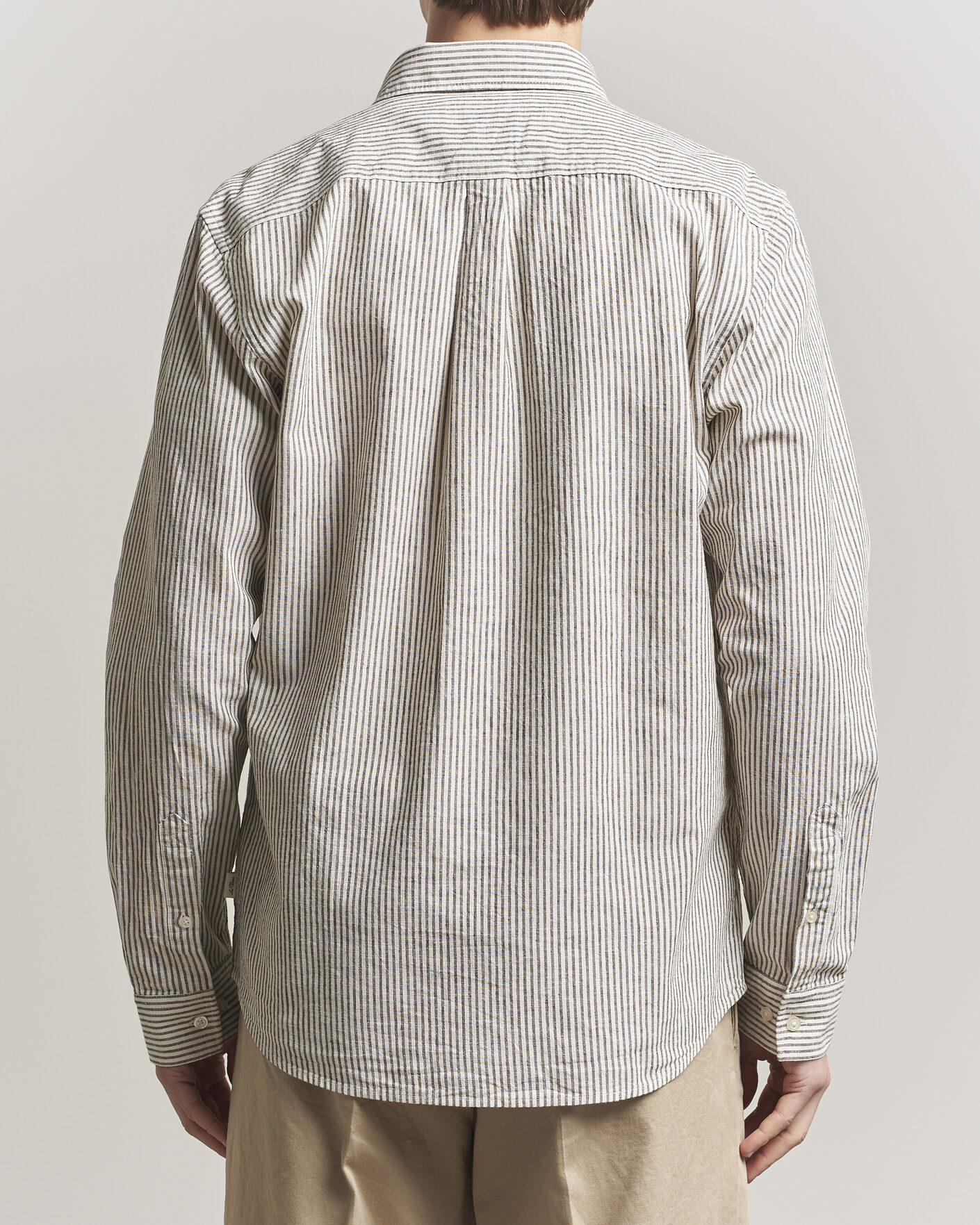 Men | Shirts | LES DEUX | Konrad Striped Cotton/Linen Shirt Teak Brown