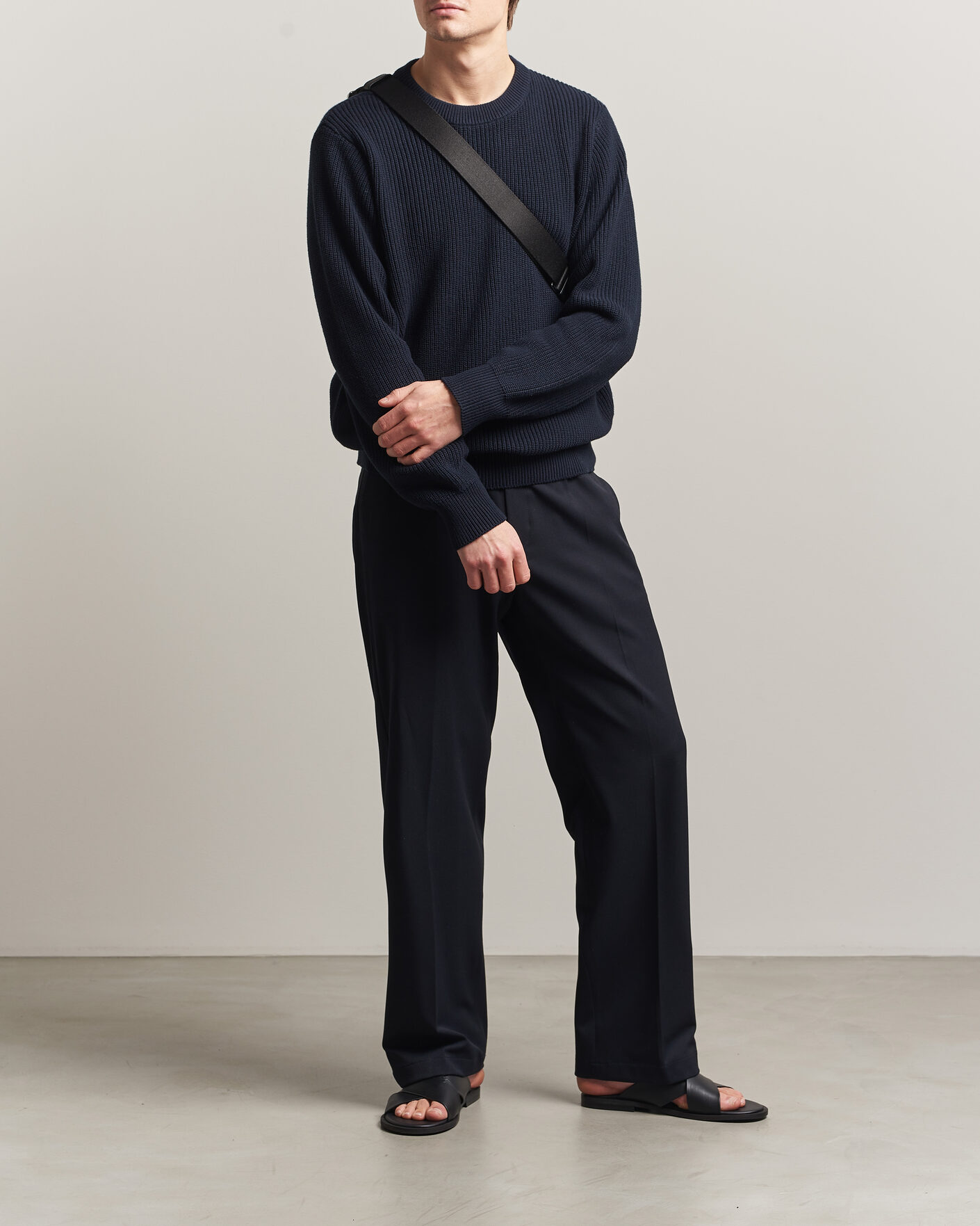 Men | Sweaters & Knitwear | LES DEUX | Garry Rib Crew Neck Knit Dark Navy