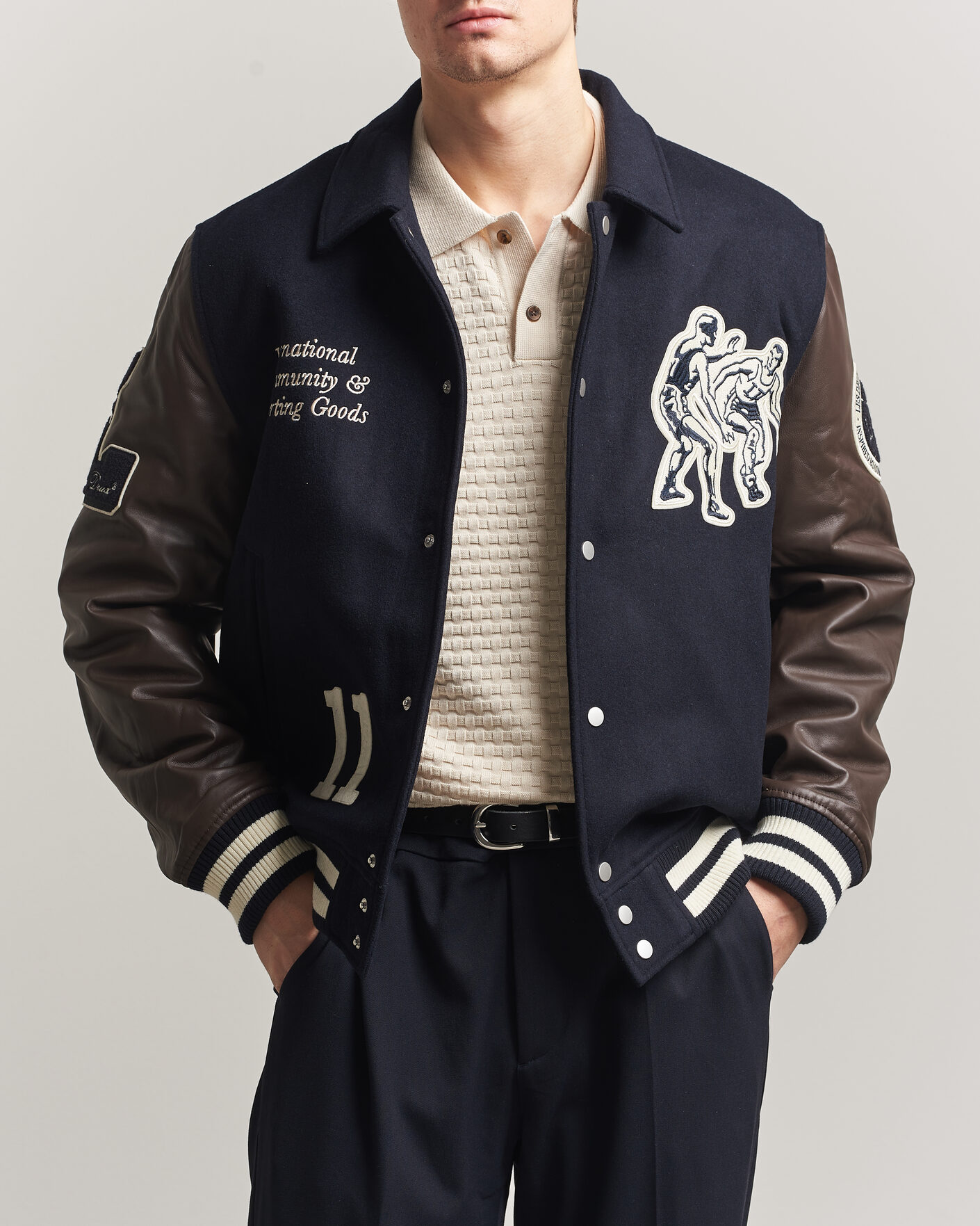 Men | Coats & Jackets | LES DEUX | Basket Varsity Wool Jacket Dark Navy