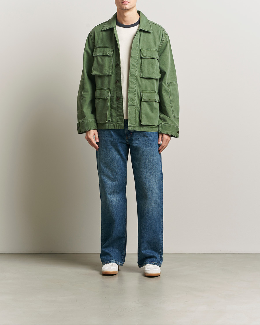 Men | Coats & Jackets | Jeanerica | Luc Herringbone Shirt Jacket Chevron Green