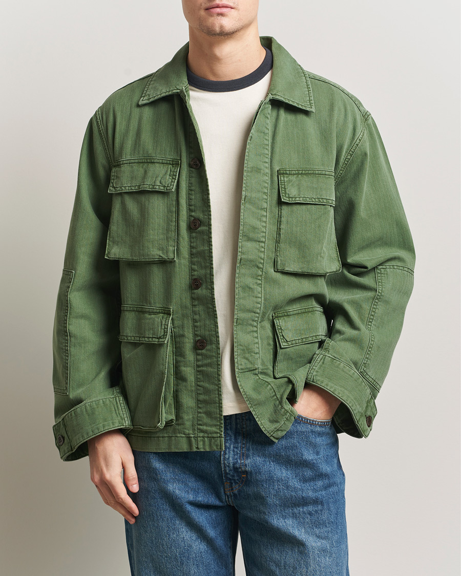 Men | Coats & Jackets | Jeanerica | Luc Herringbone Shirt Jacket Chevron Green