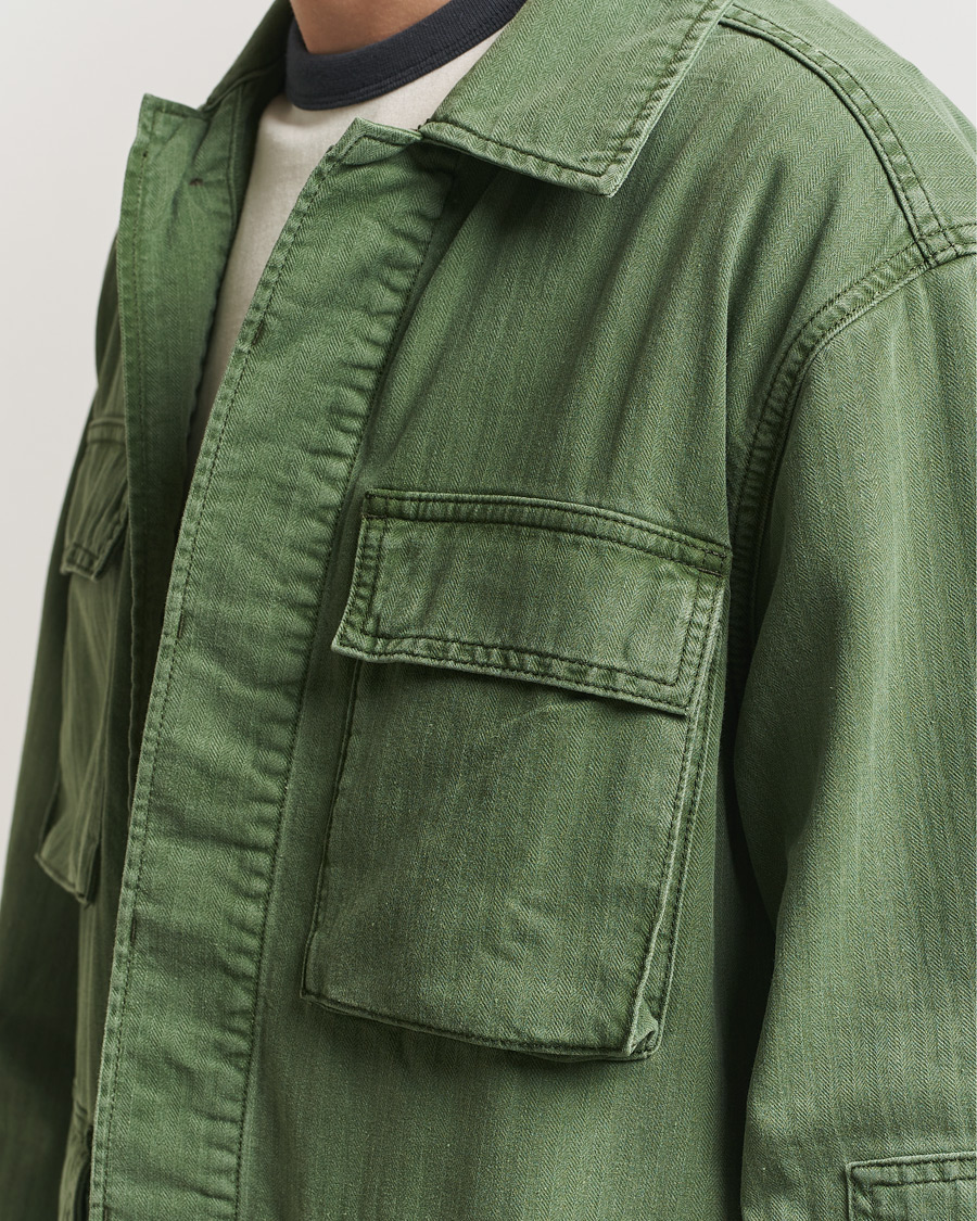 Men | Coats & Jackets | Jeanerica | Luc Herringbone Shirt Jacket Chevron Green