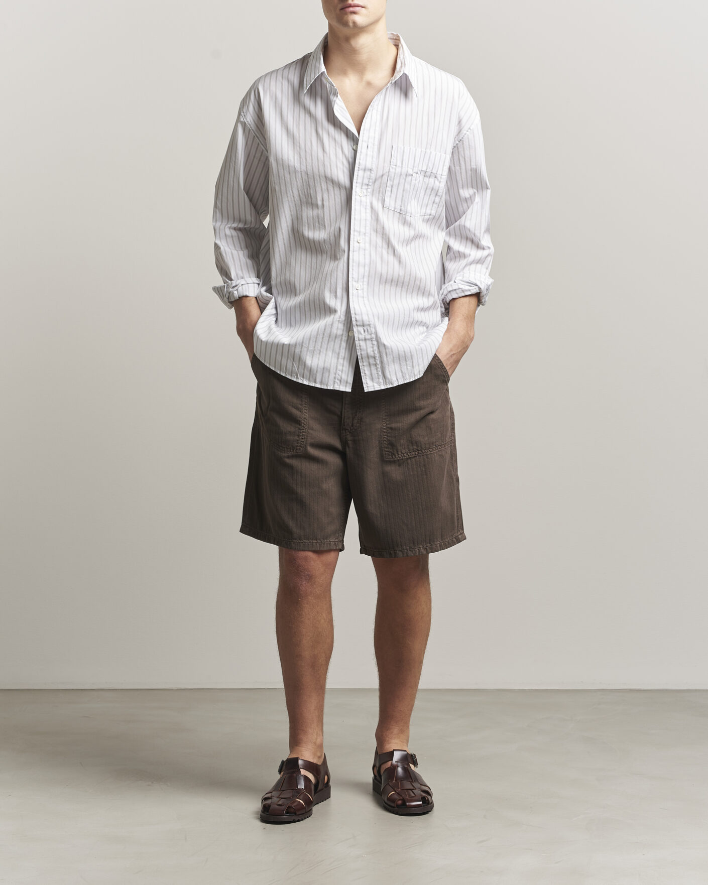 Men | Shorts | Jeanerica | Genua Worker Chino Shorts Chevron Brown