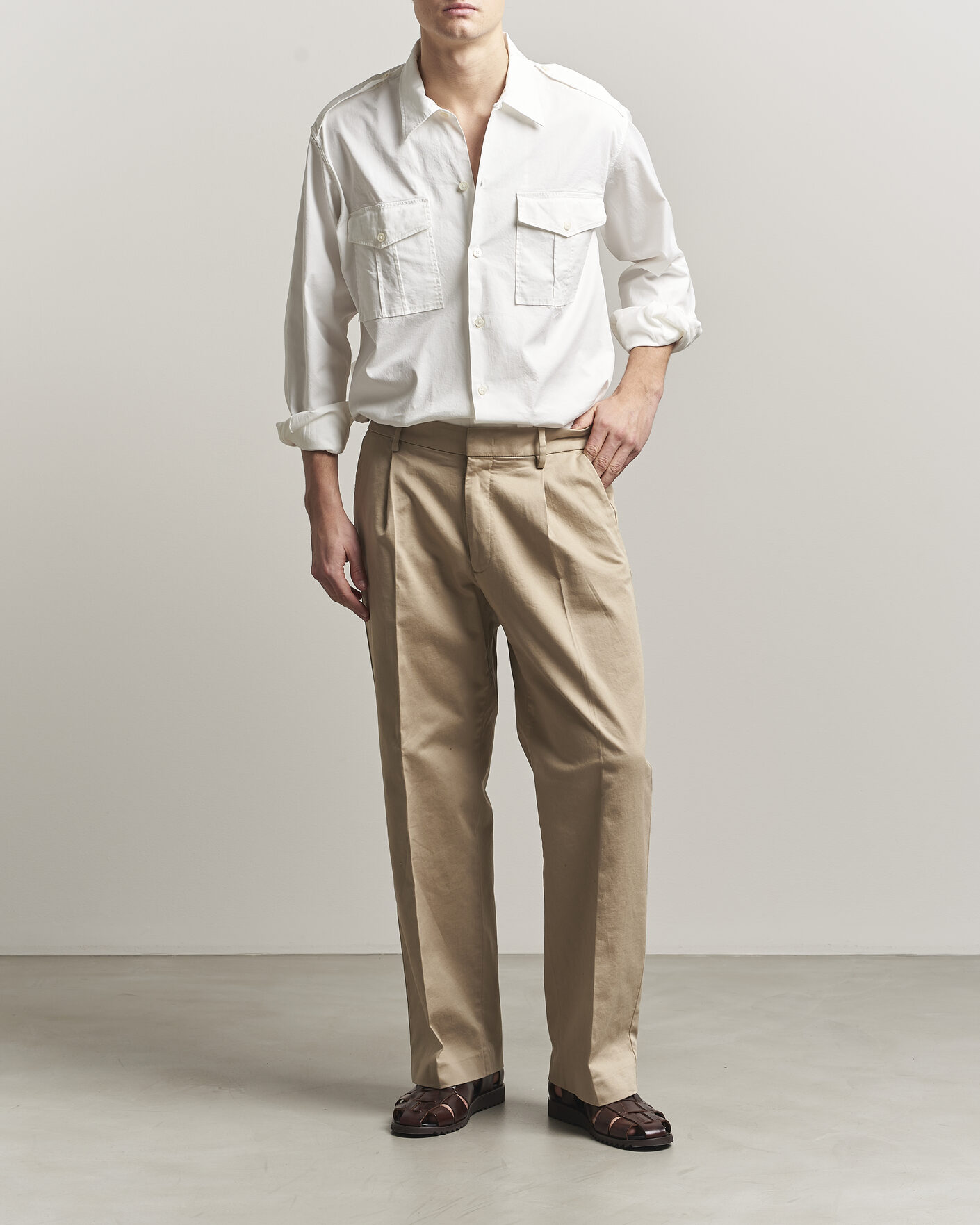 Men | Shirts | Massimo Alba | Army Double Pocket Shirt White
