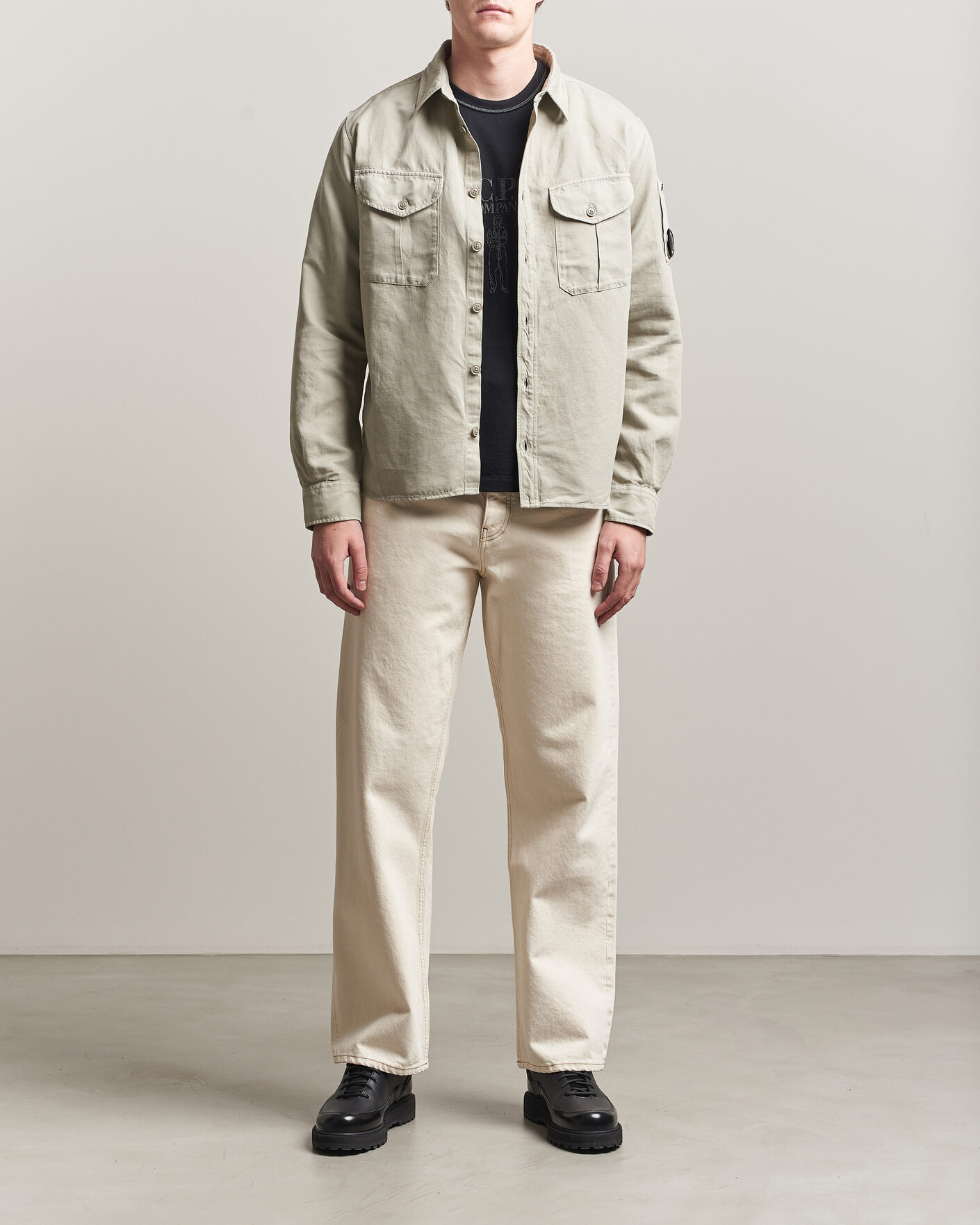 Men | Shirts | C.P. Company | Cotton/Linen Pocket Shirt Light Grey