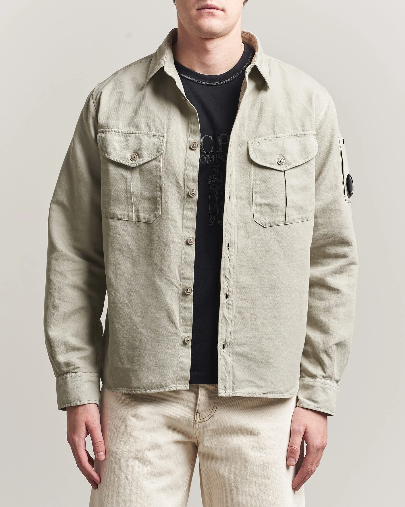 Men | Shirts | C.P. Company | Cotton/Linen Pocket Shirt Light Grey