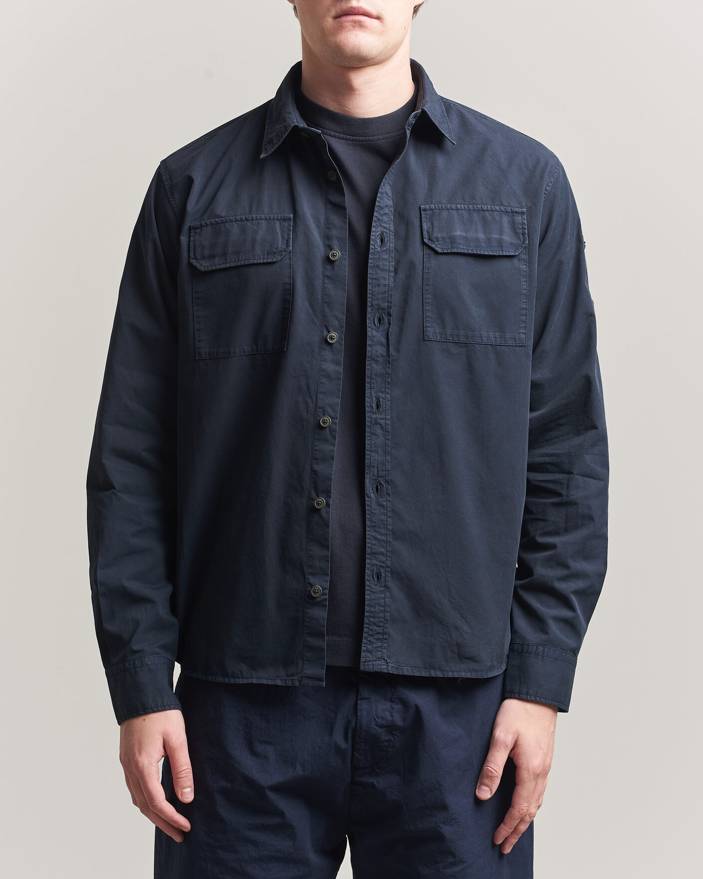 Men | Shirts | C.P. Company | Organic Gabardine Pocket Shirt Navy