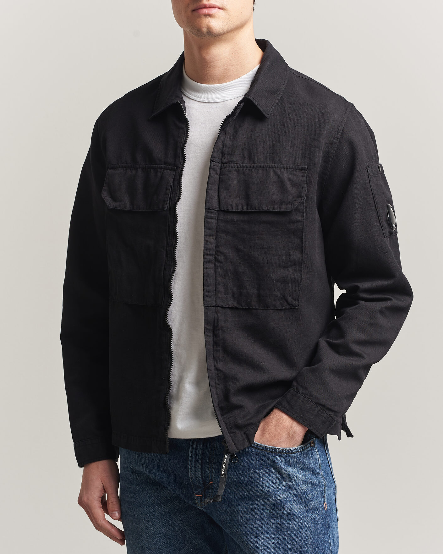 Men | Shirts | C.P. Company | Cotton/Linen Zip Overshirt Black