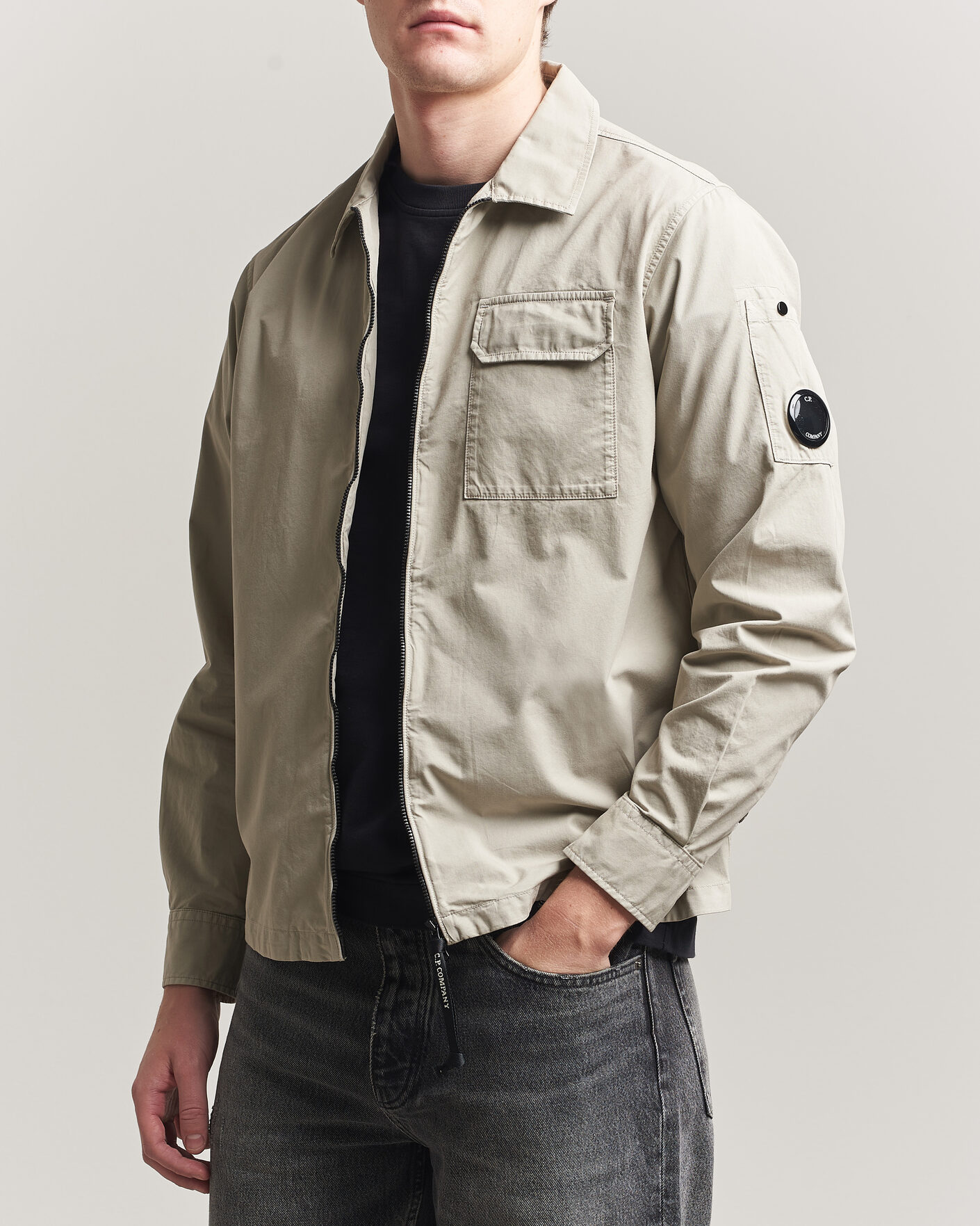 Men | Shirts | C.P. Company | Garment Dyed Gabardine Zip Overshirt Light Grey