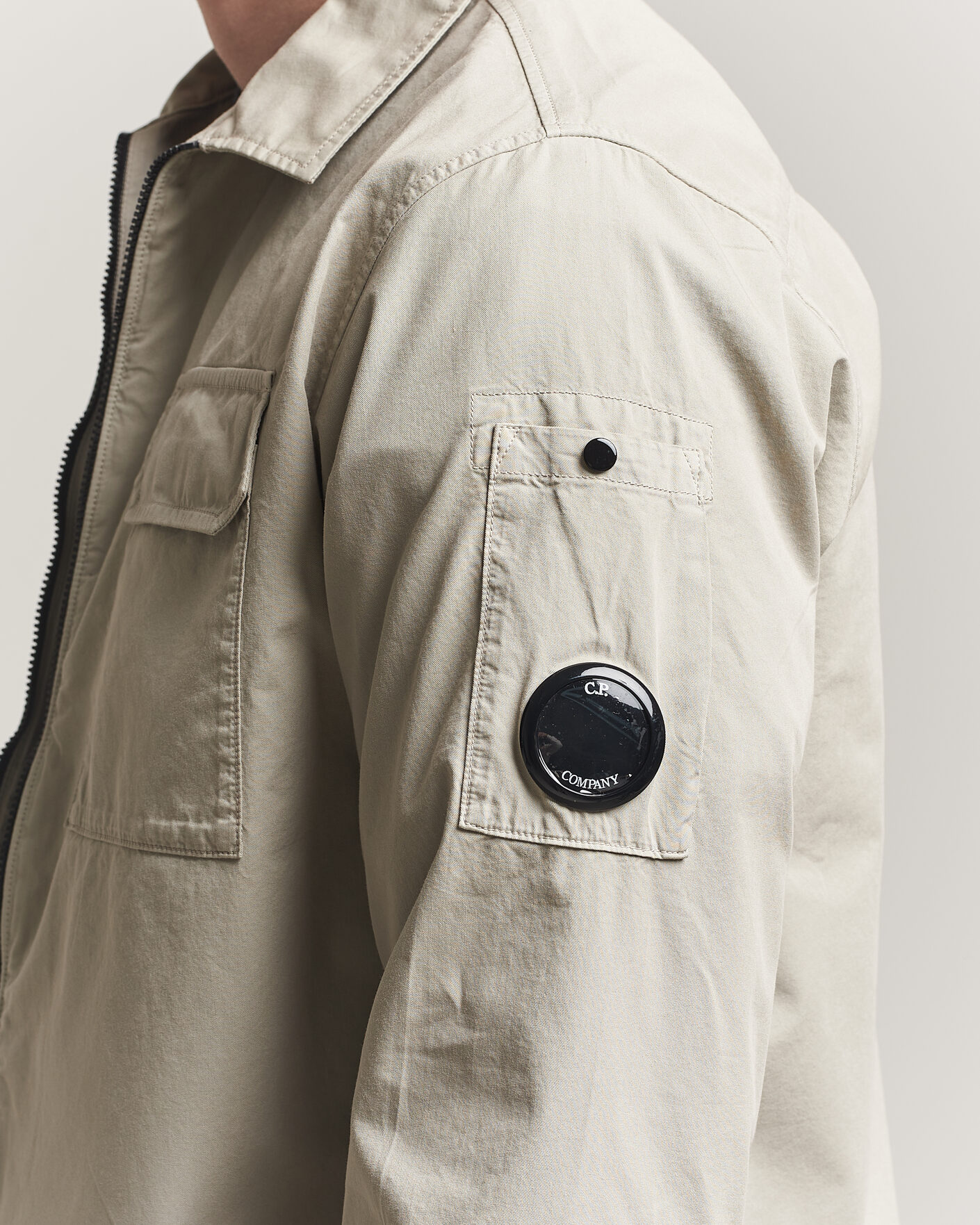 Men | Shirts | C.P. Company | Garment Dyed Gabardine Zip Overshirt Light Grey