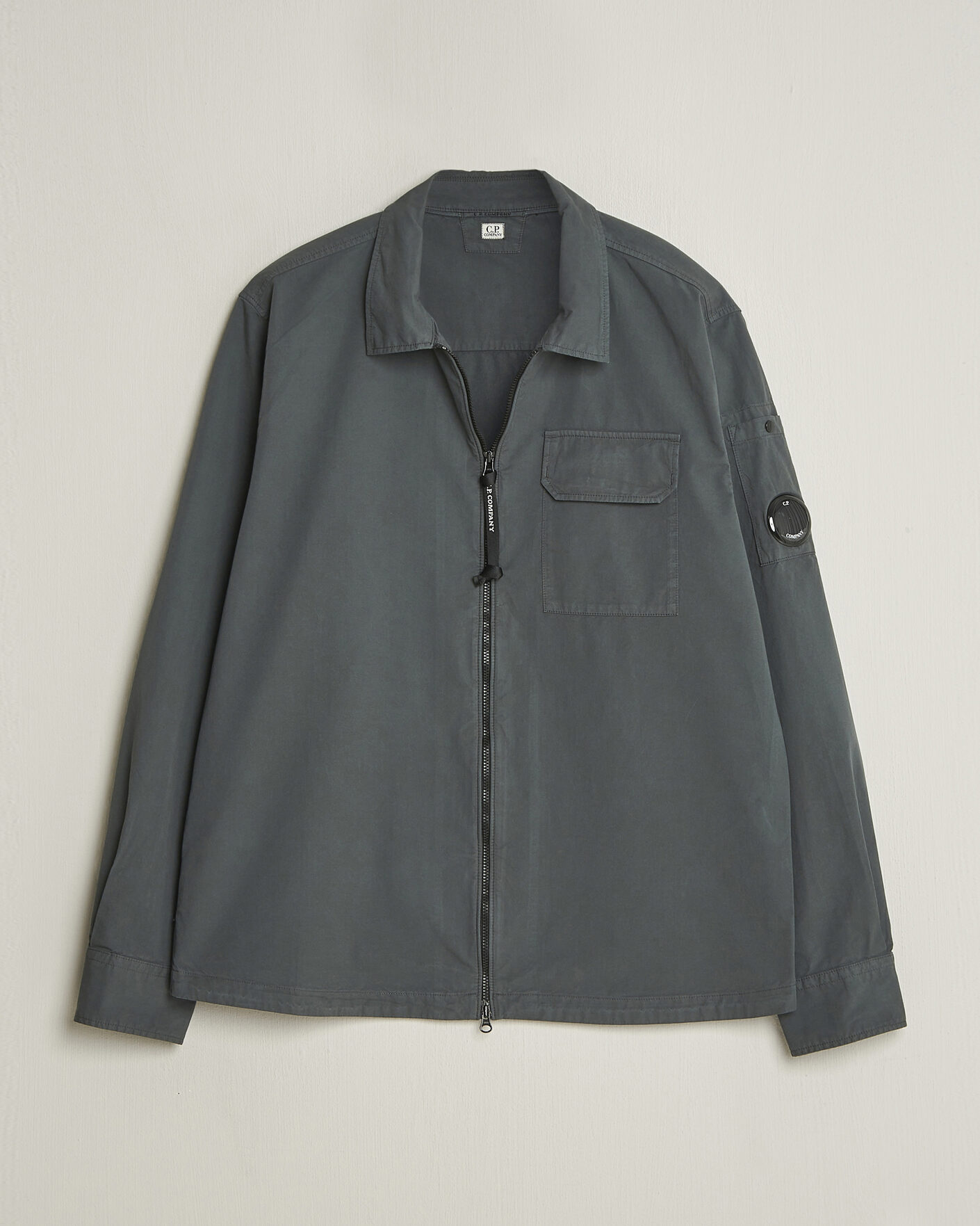 Men | Shirts | C.P. Company | Garment Dyed Gabardine Zip Overshirt Dark Grey