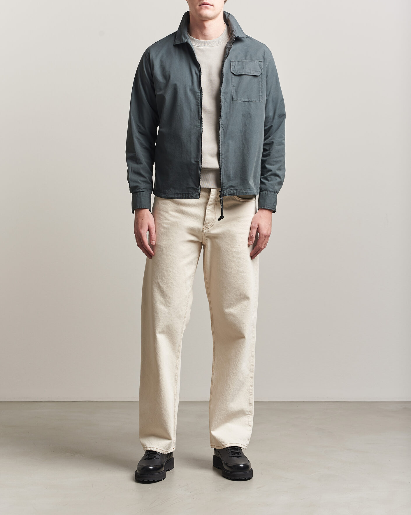 Men | Shirts | C.P. Company | Garment Dyed Gabardine Zip Overshirt Dark Grey