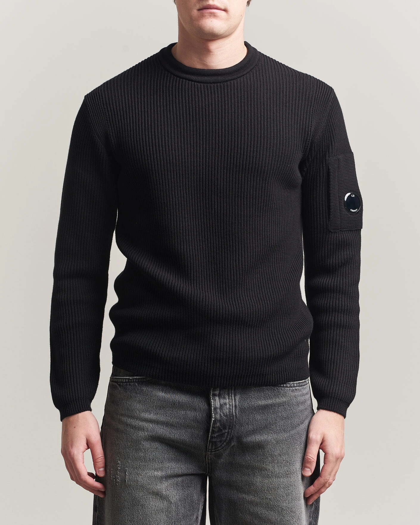 Men | Sweaters & Knitwear | C.P. Company | Sea Island Knitted Cotton Crewneck Black