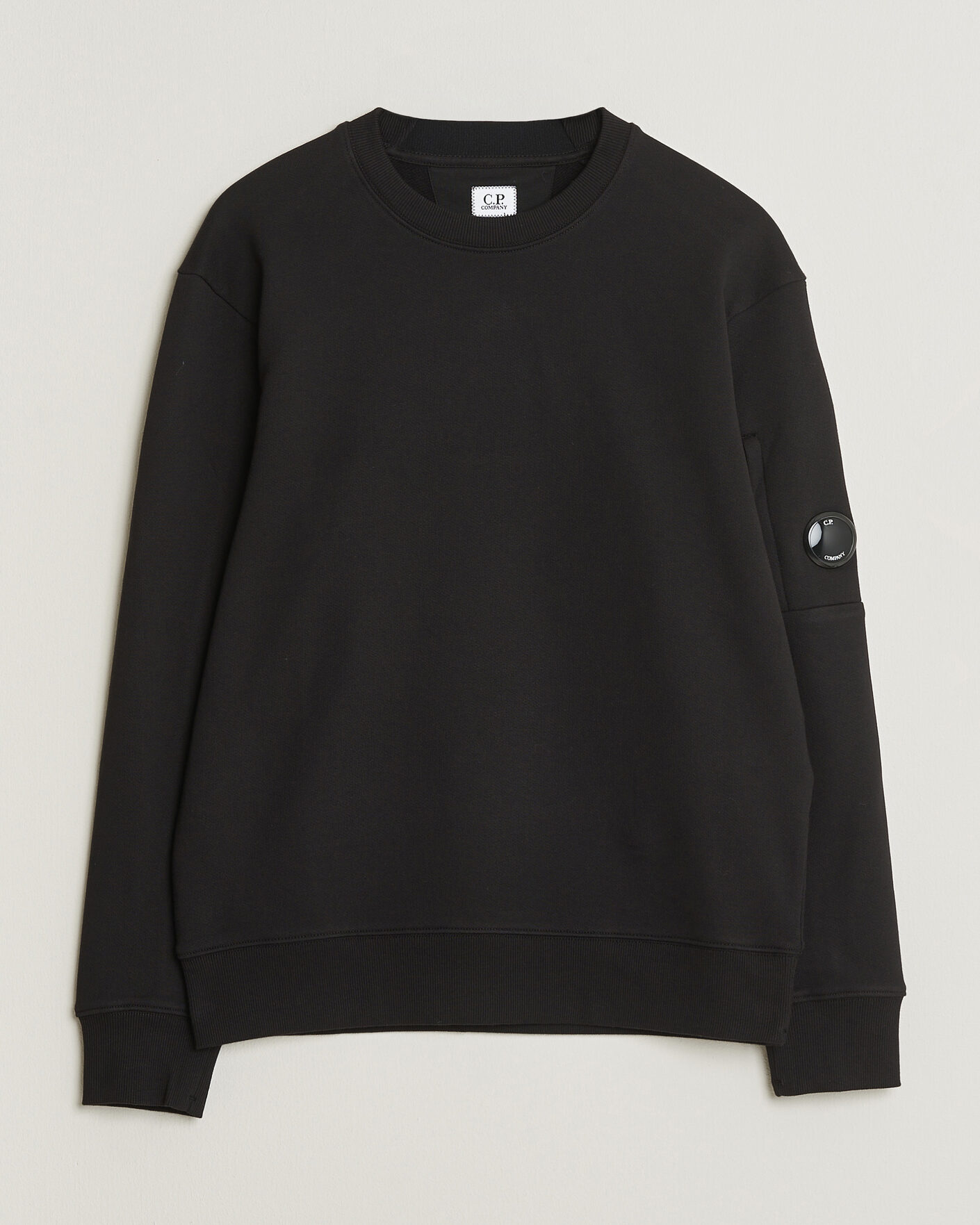 Men | Sweaters & Knitwear | C.P. Company | Diagonal Raised Fleece Lens Sweatshirt Black
