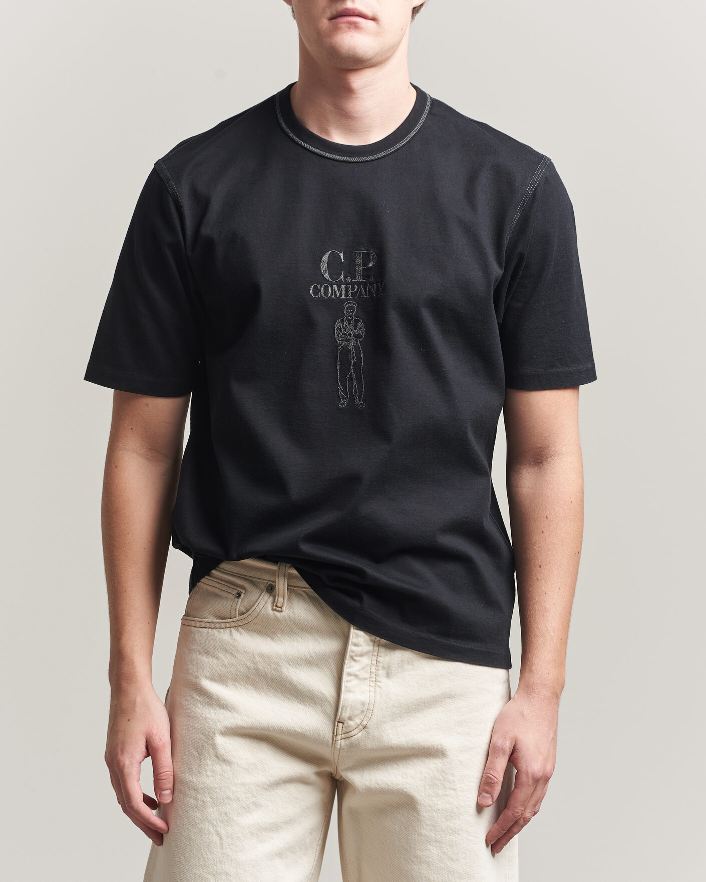 Men | T-Shirts | C.P. Company | Mercerized Heavy Cotton Chest Logo T-Shirt Black