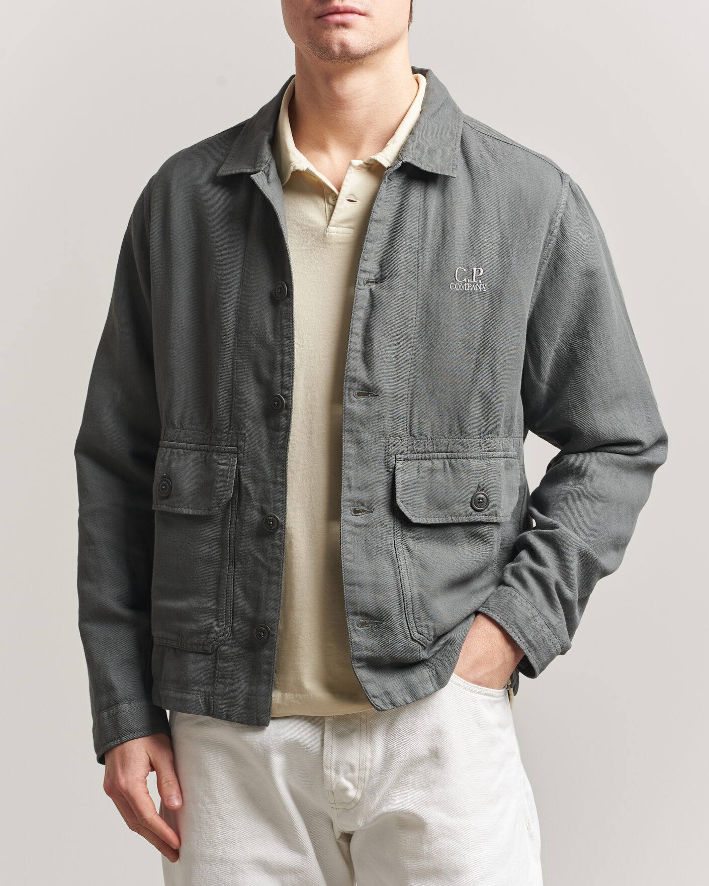 Men | Shirts | C.P. Company | Broken Twill Linen/Cotton Overshirt Olive