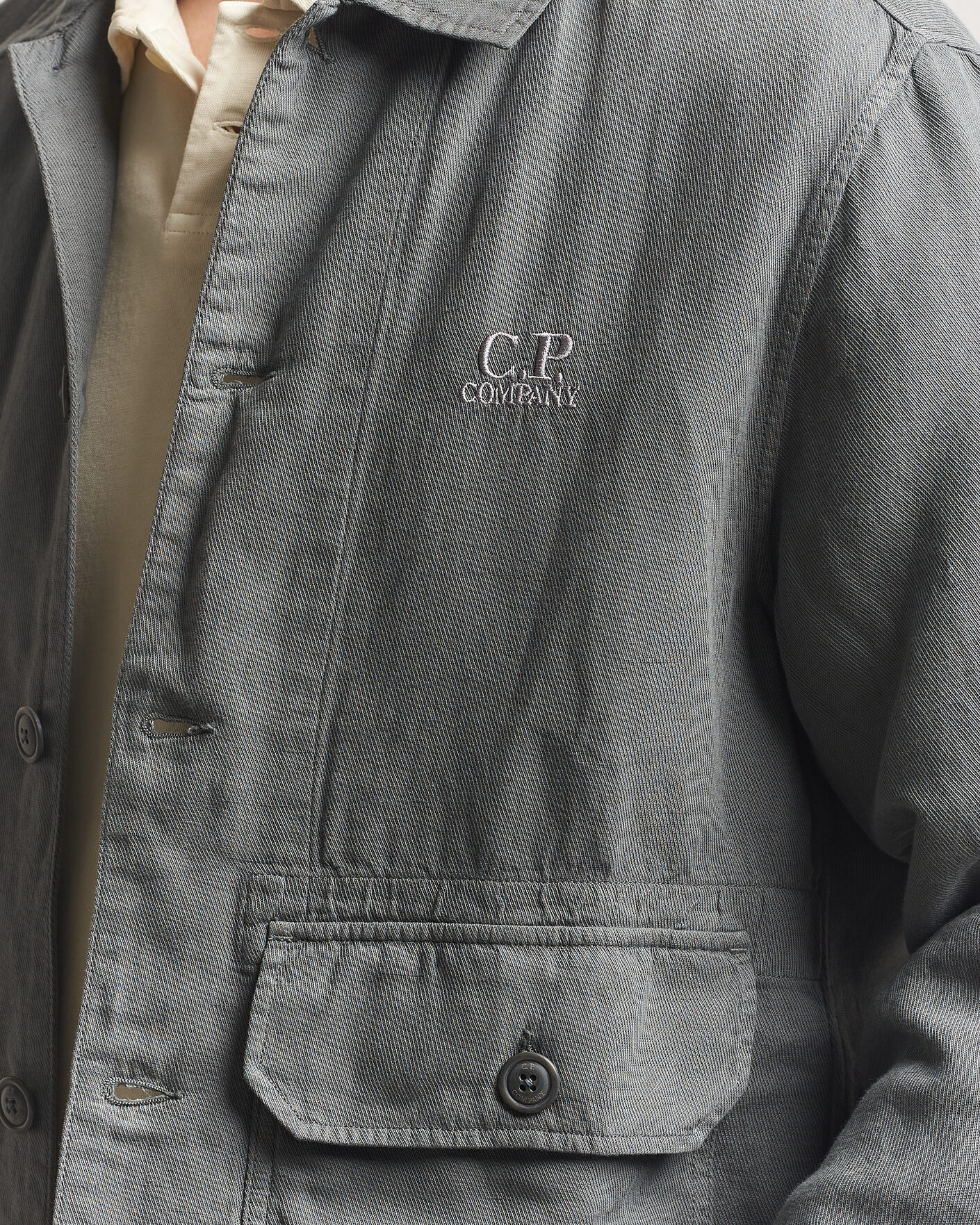 Men | Shirts | C.P. Company | Broken Twill Linen/Cotton Overshirt Olive