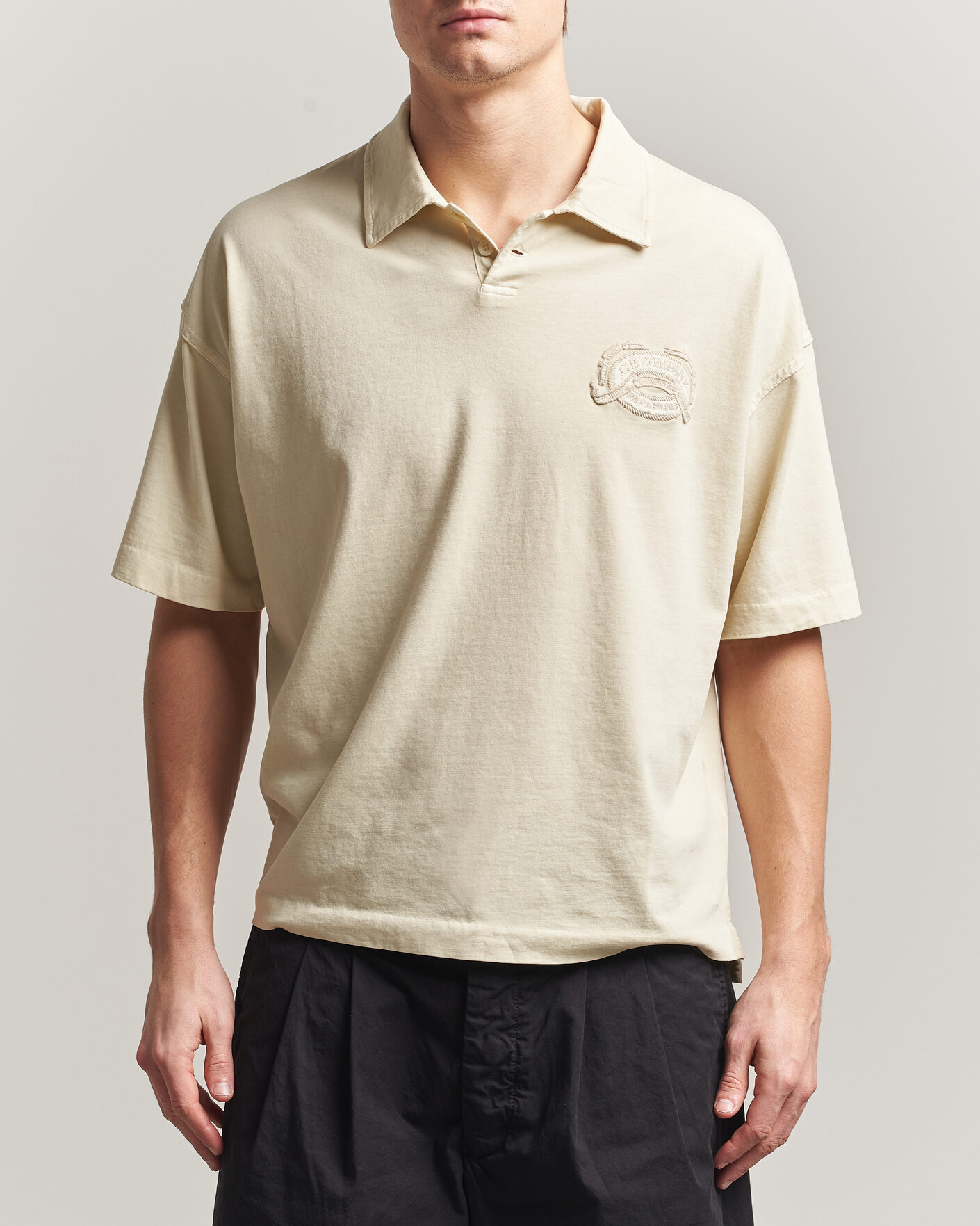 Men | Polo Shirts | C.P. Company | Boxy Fit Cotton Logo Polo Cream
