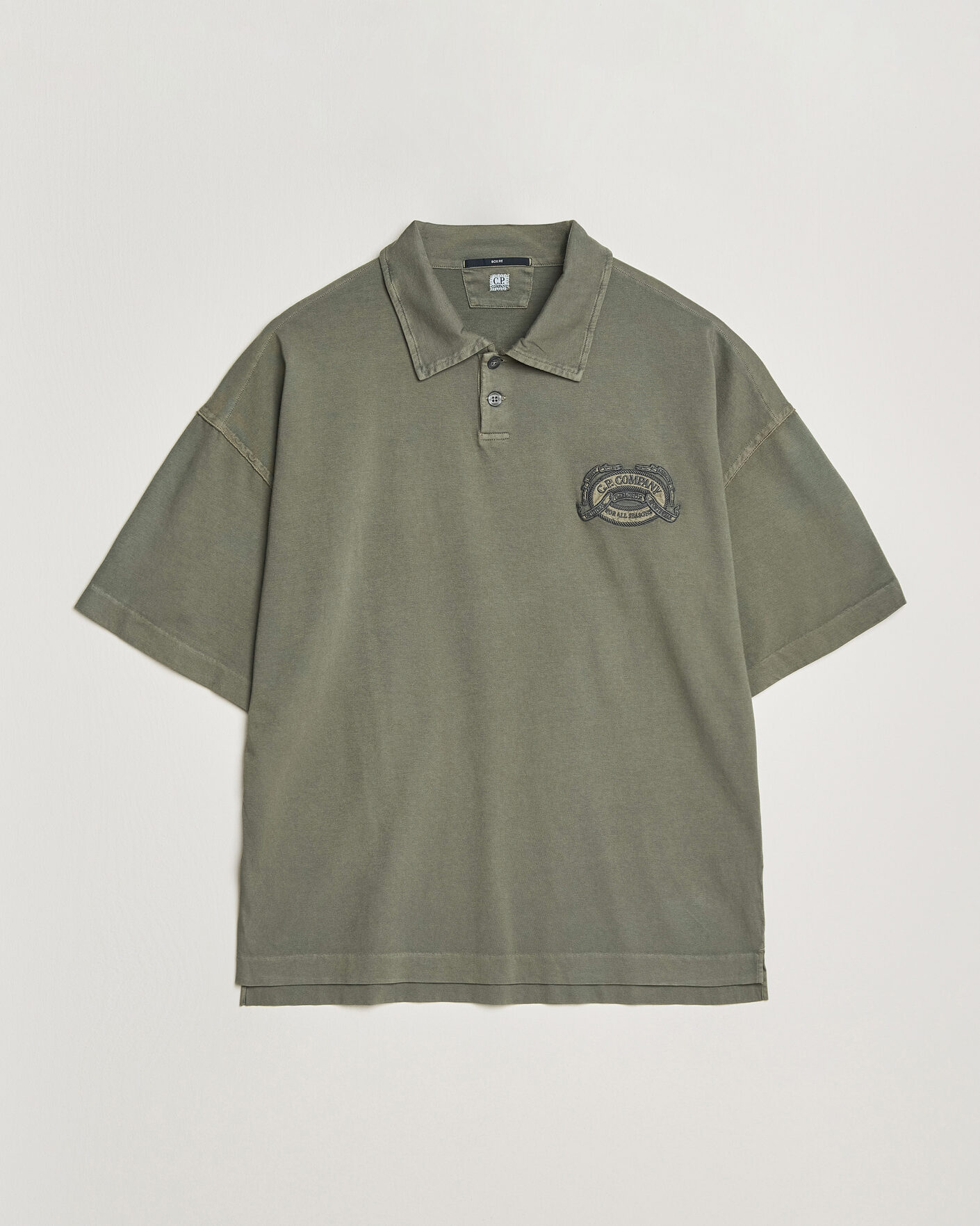 Men | Polo Shirts | C.P. Company | Boxy Fit Cotton Logo Polo Dark Green