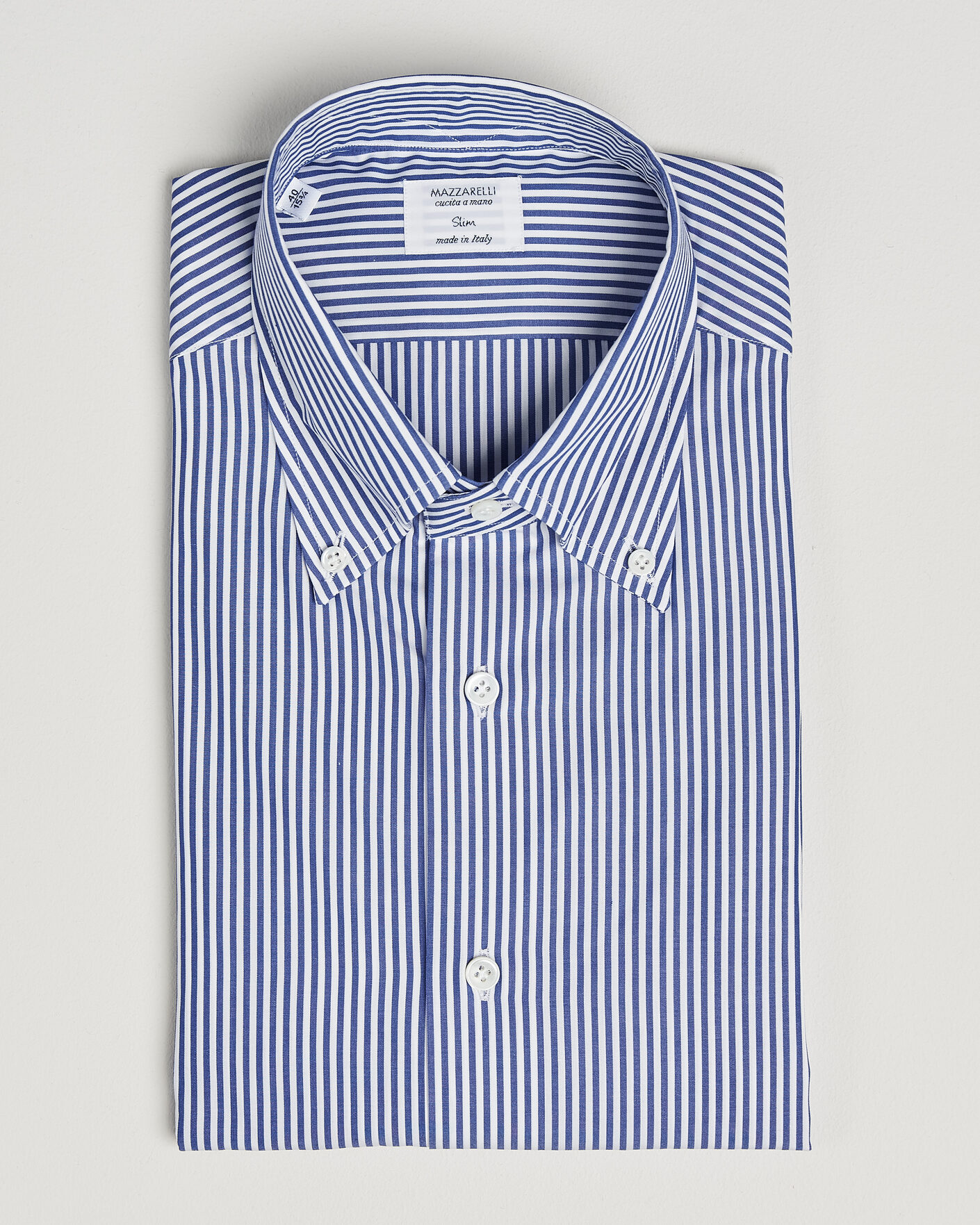 Men | Shirts | Mazzarelli | Soft Cotton Button Down Shirt Blue Stripe