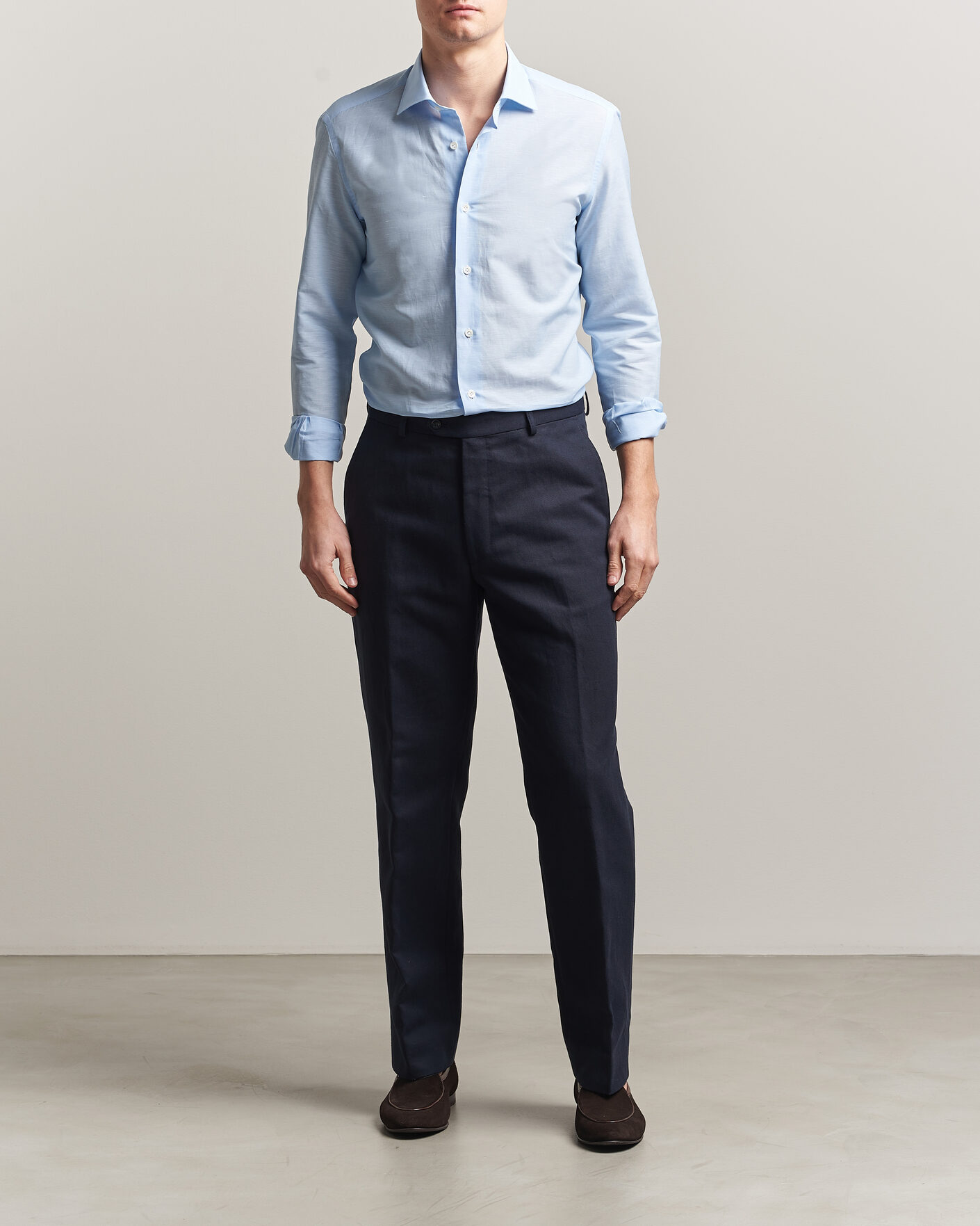 Men | Shirts | Mazzarelli | Soft Cotton/Linen Shirt Light Blue