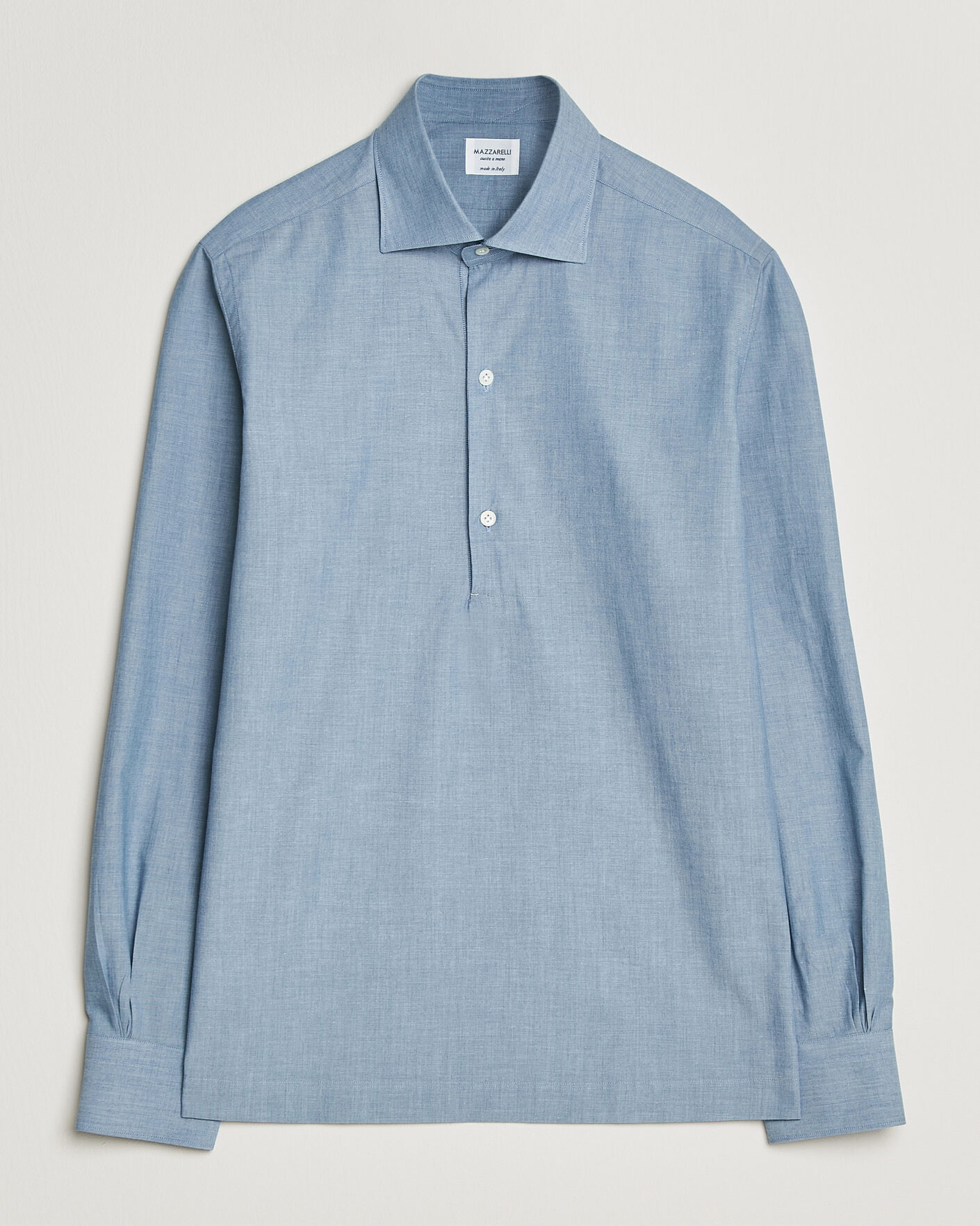 Men | Shirts | Mazzarelli | Soft Cotton Denim Popover Shirt Blue