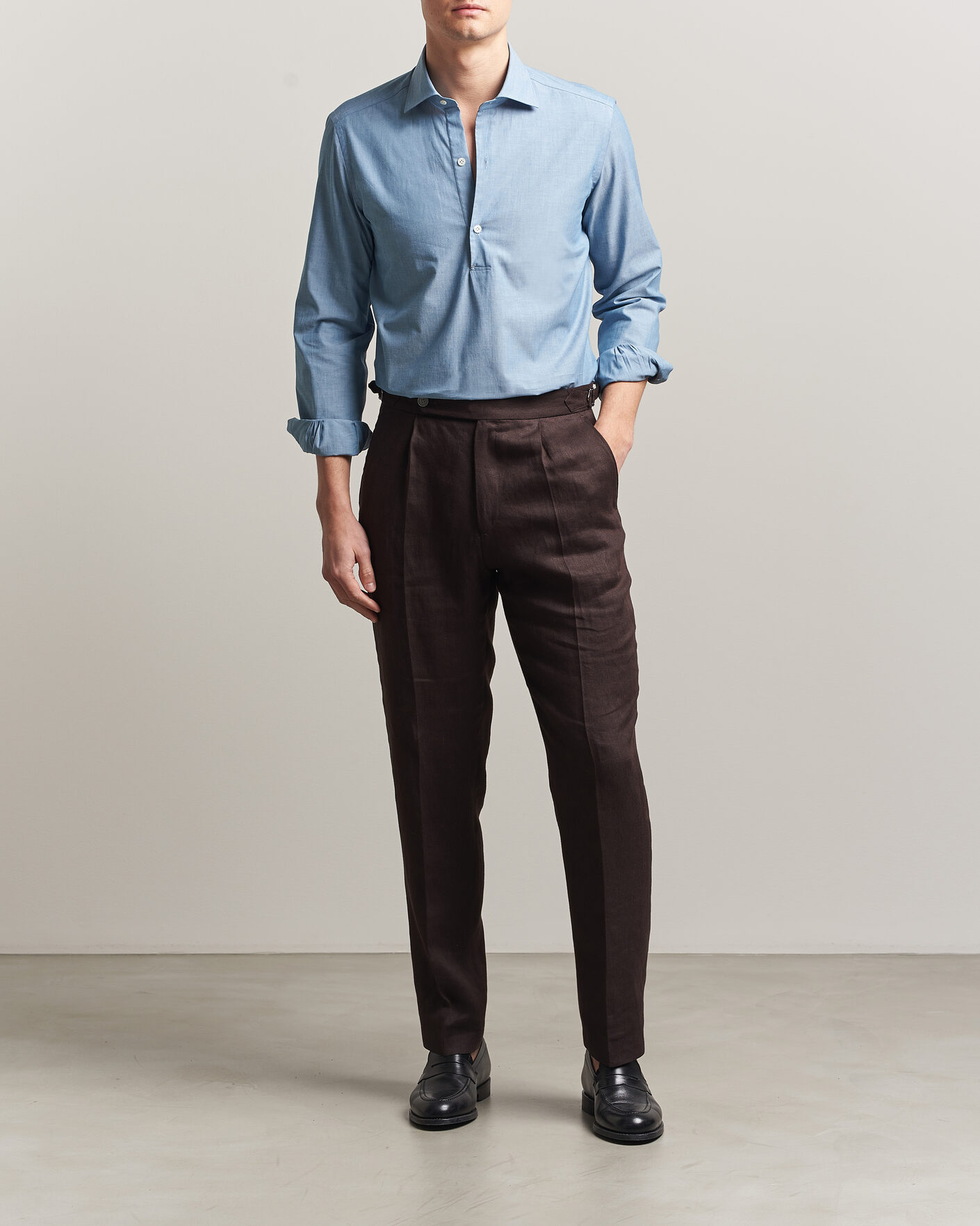 Men | Shirts | Mazzarelli | Soft Cotton Denim Popover Shirt Blue