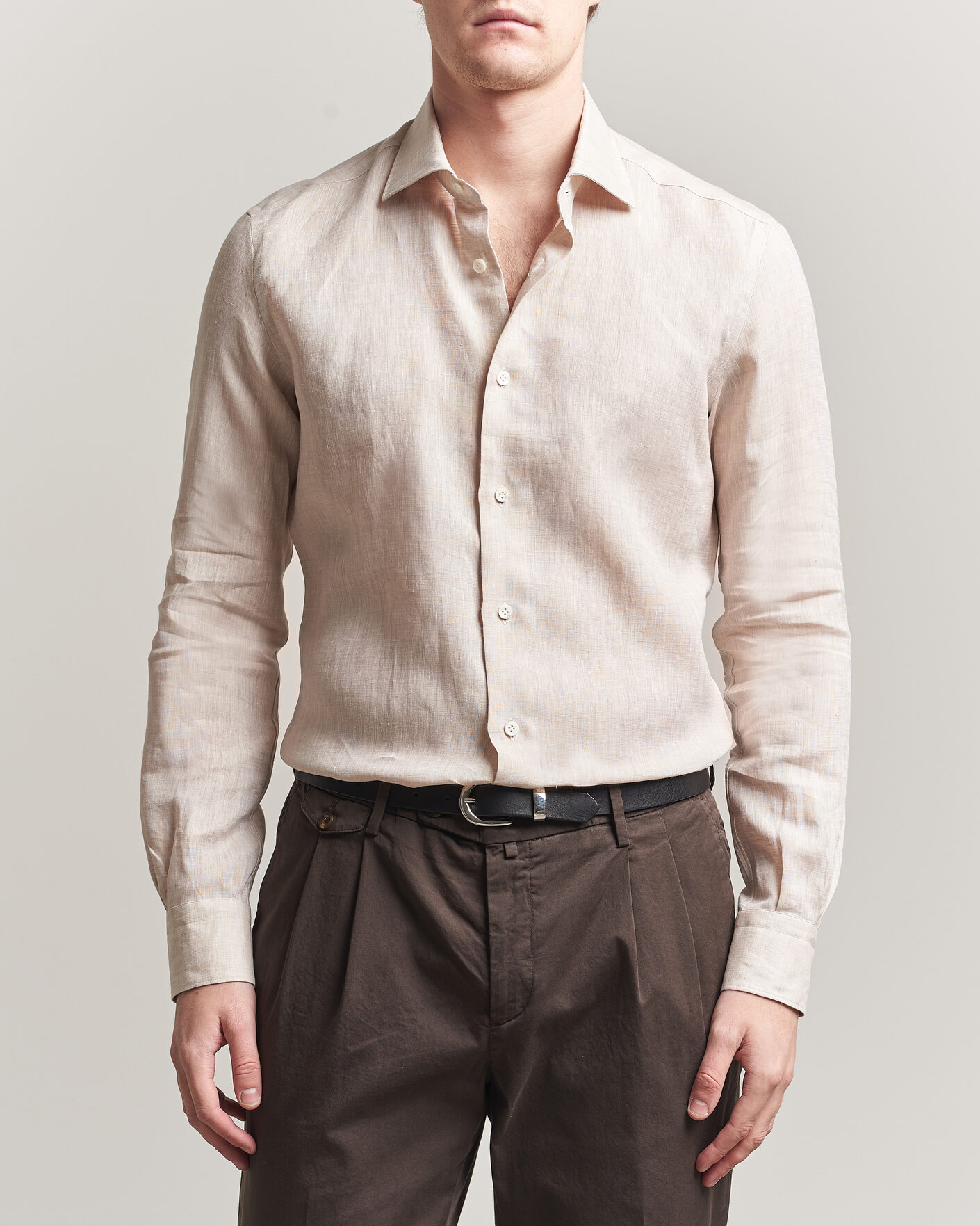 Men | Shirts | Mazzarelli | Soft Linen Shirt Beige