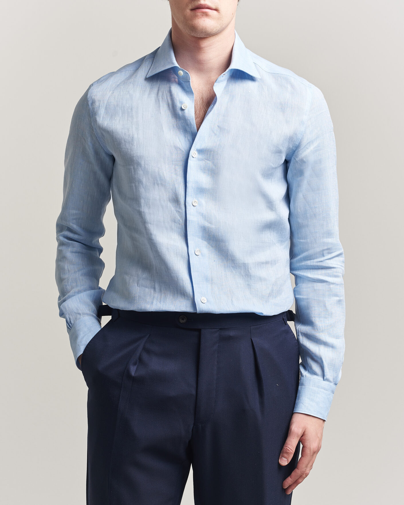 Men | Shirts | Mazzarelli | Soft Linen Shirt Light Blue